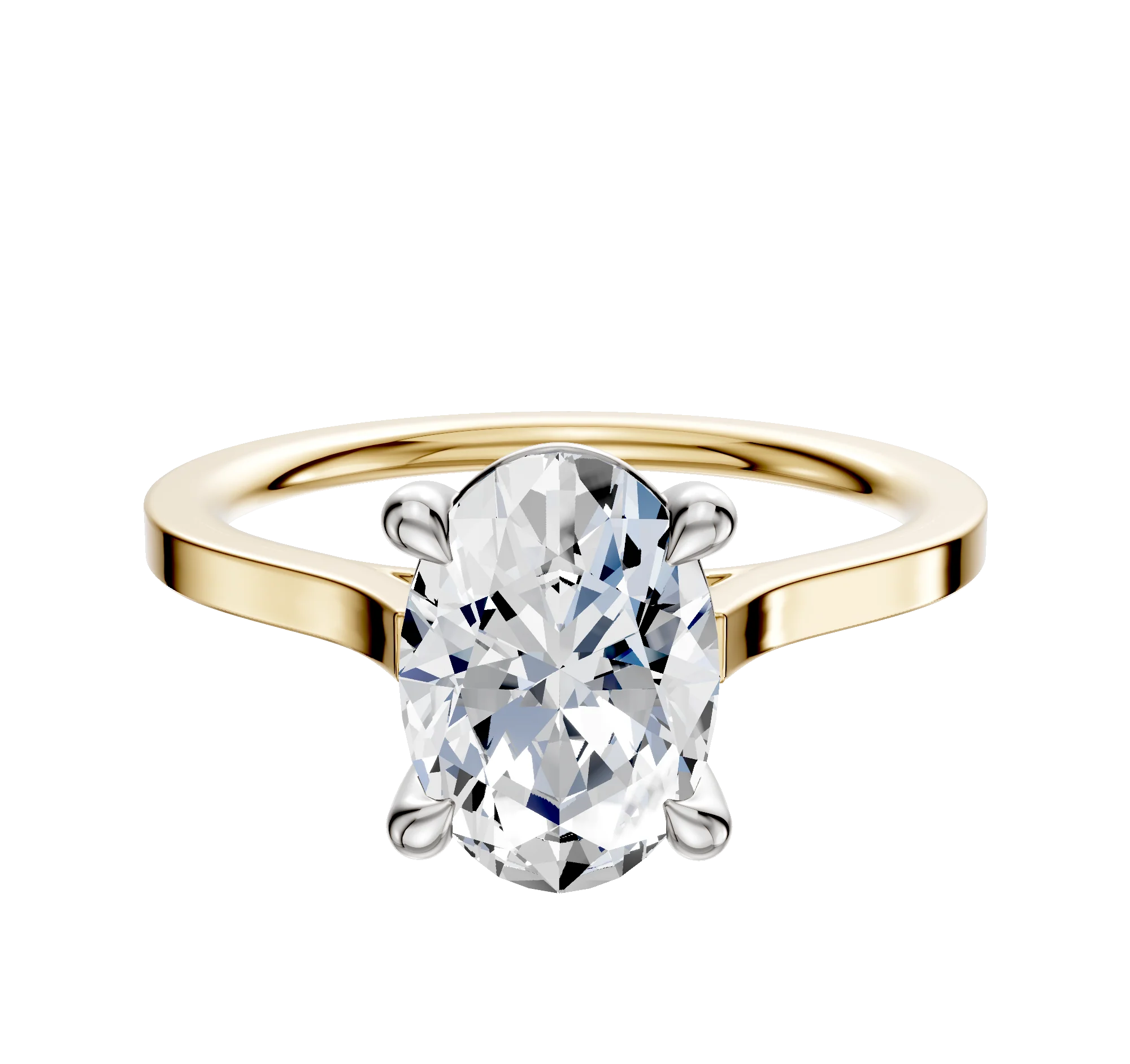 14K Two Tone 4 Prong Basket Cathedral Flat 1.5mm Engagement Ring