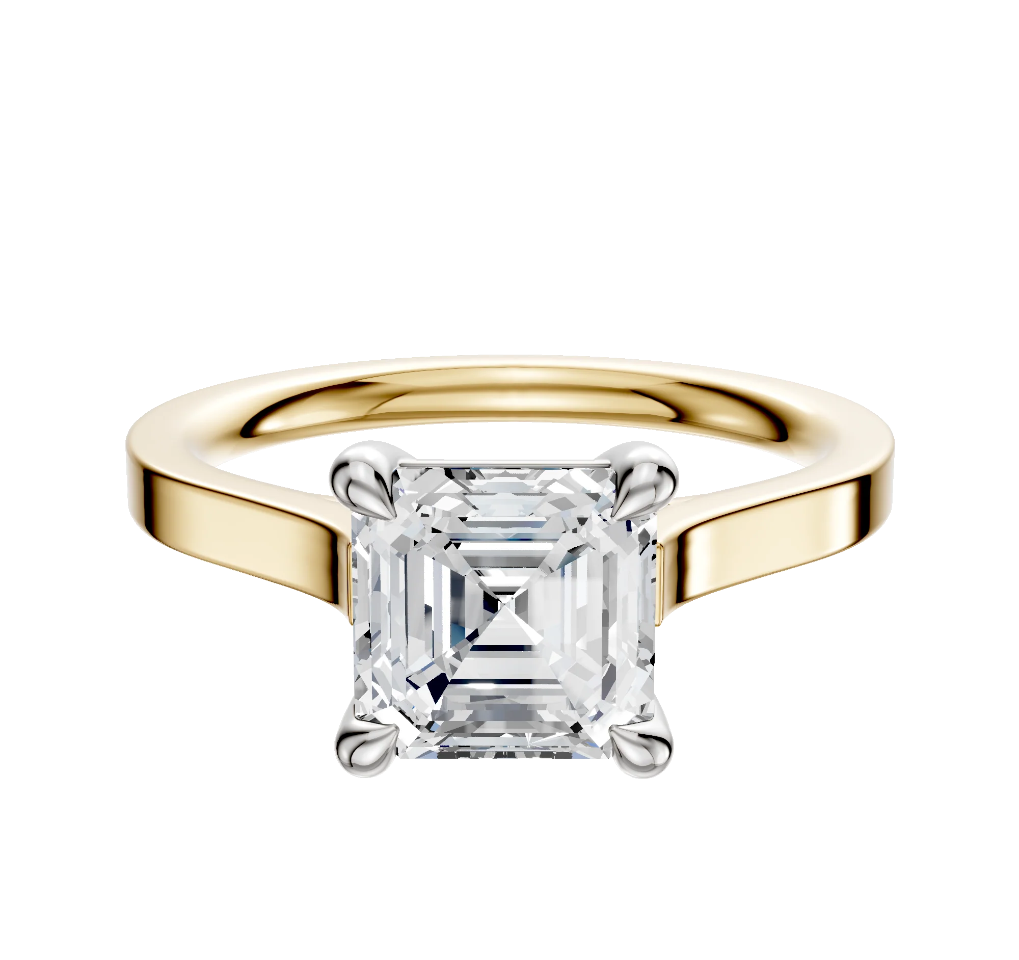 14K Two Tone 4 Prong Basket Cathedral Flat 2.0mm Engagement Ring