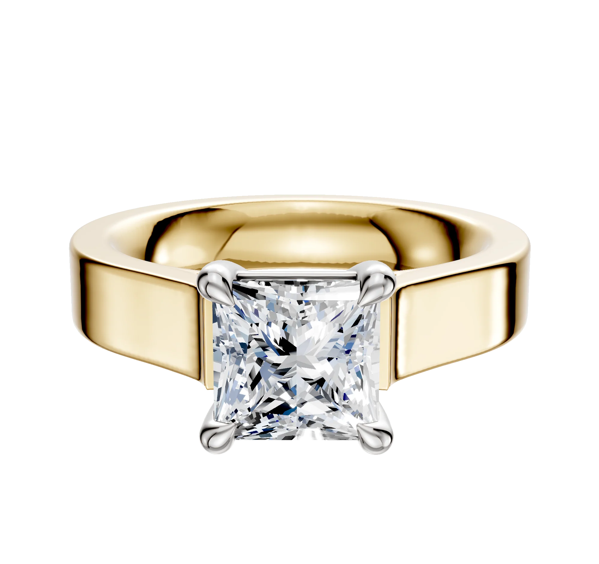 14K Two Tone 4 Prong Basket Cathedral Flat 4.0mm Engagement Ring