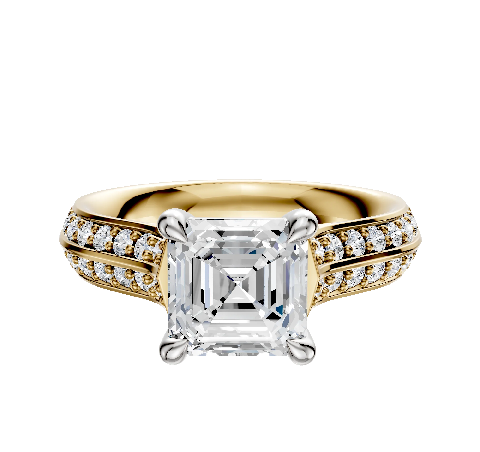 14K Two Tone 4 Prong Basket Cathedral Knife Edge 1-Row-Pave 2.5mm Engagement Ring