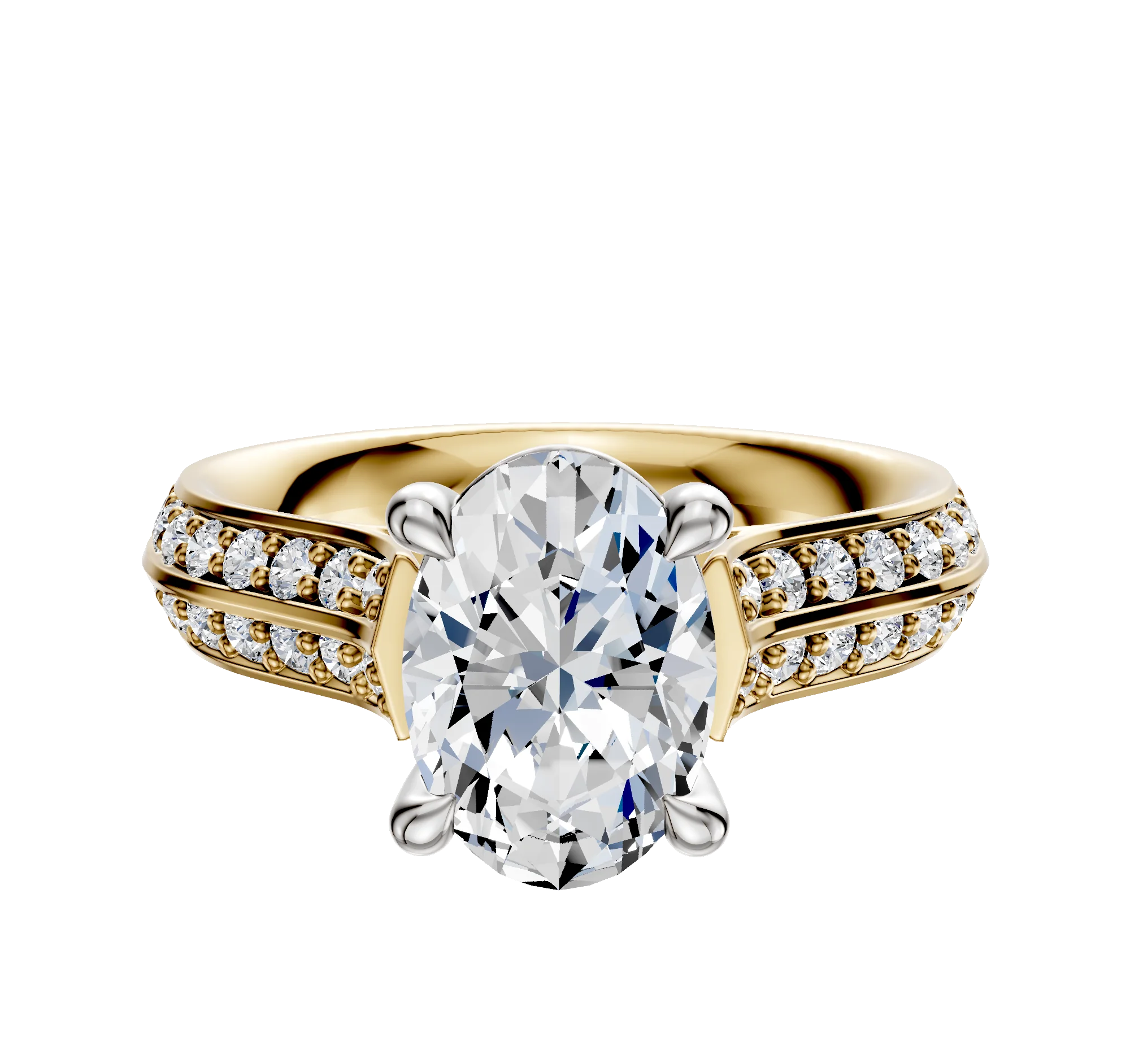 14K Two Tone 4 Prong Basket Cathedral Knife Edge 1-Row-Pave 2.5mm Engagement Ring