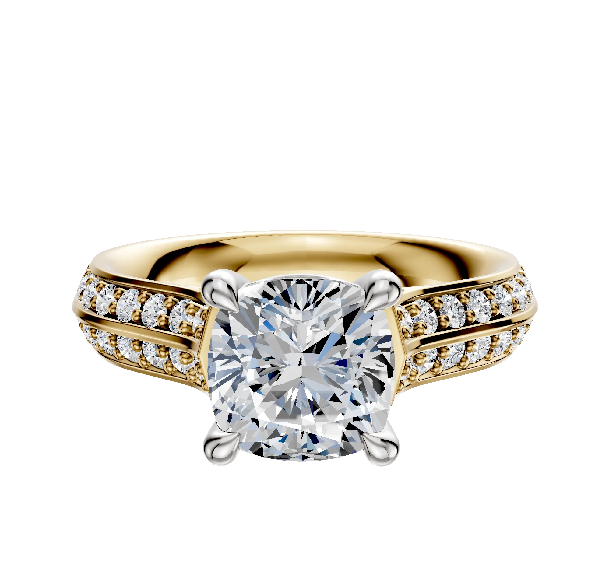 14K Two Tone 4 Prong Basket Cathedral Knife Edge 1-Row-Pave 2.5mm Engagement Ring