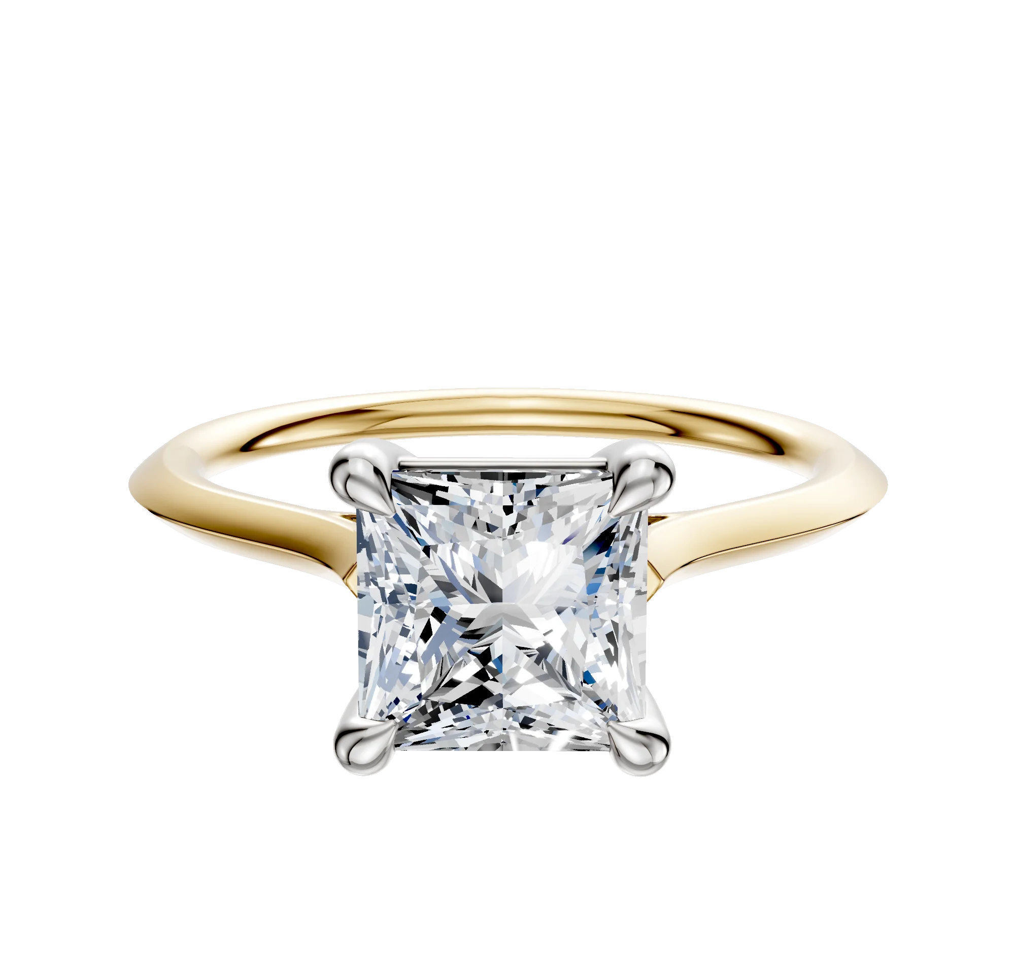 14K Two Tone 4 Prong Basket Cathedral Knife Edge 1.5mm Engagement Ring