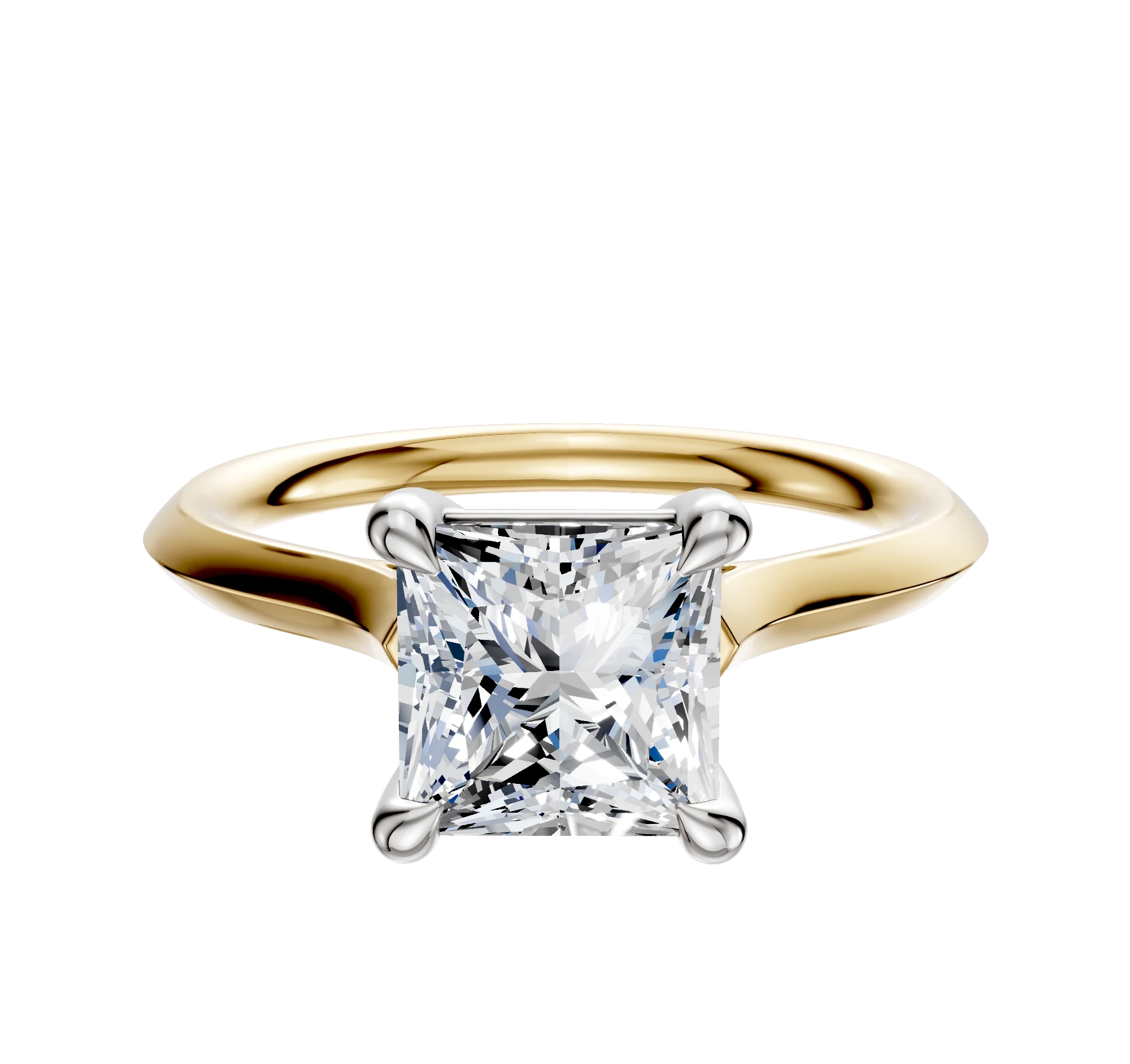 14K Two Tone 4 Prong Basket Cathedral Knife Edge 2.0mm Engagement Ring