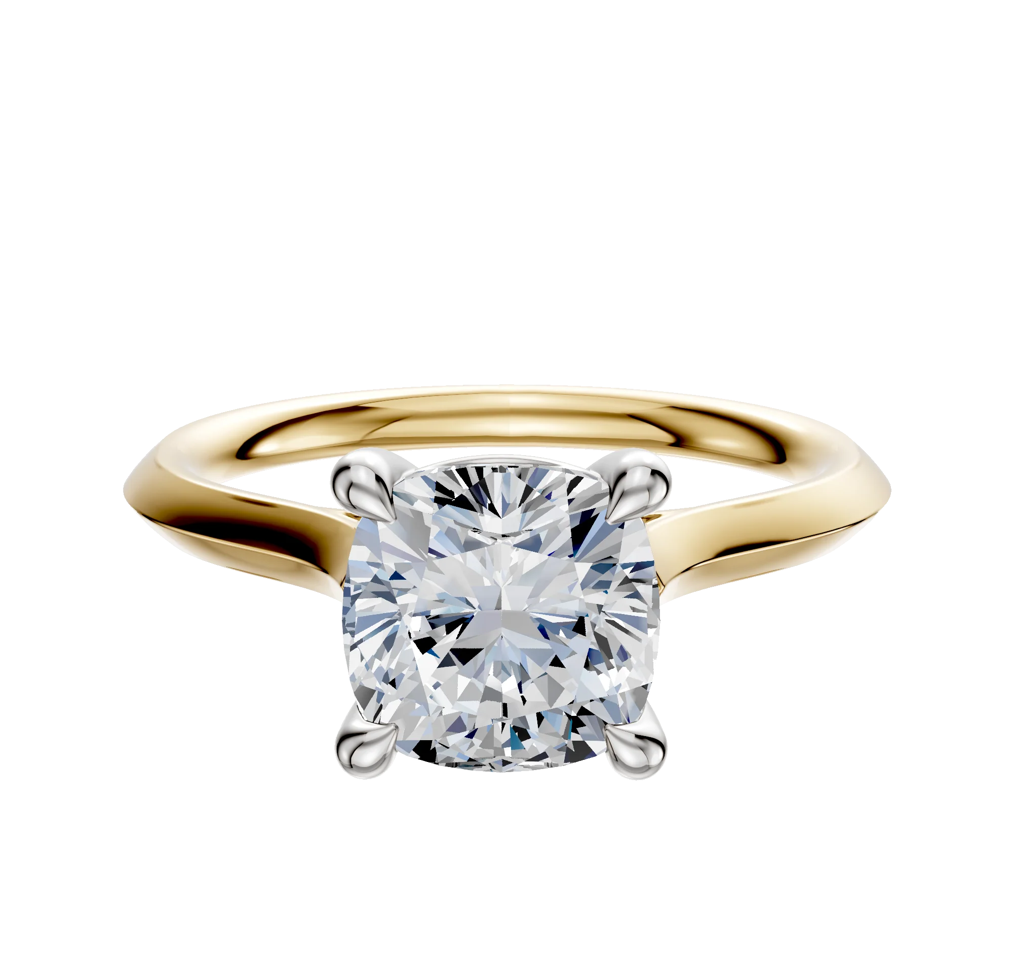 14K Two Tone 4 Prong Basket Cathedral Knife Edge 2.0mm Engagement Ring