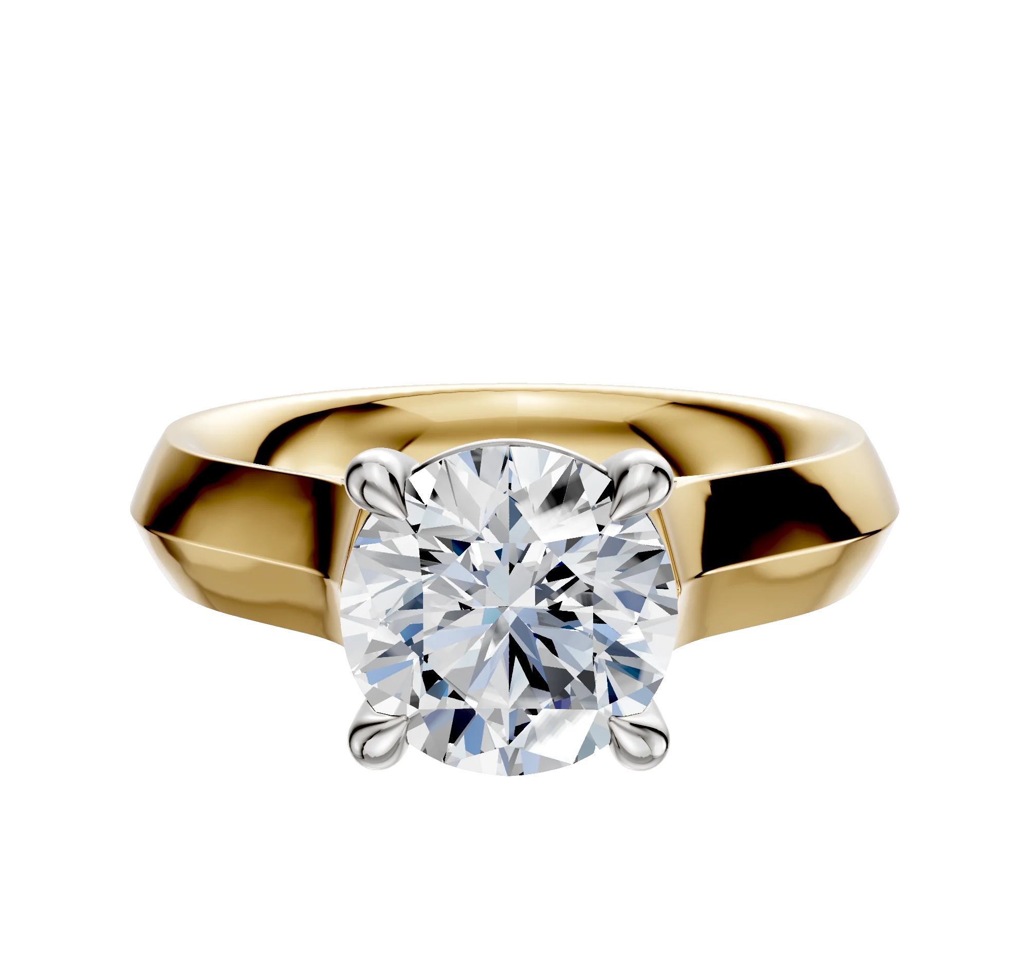 14K Two Tone 4 Prong Basket Cathedral Knife Edge 4.0mm Engagement Ring