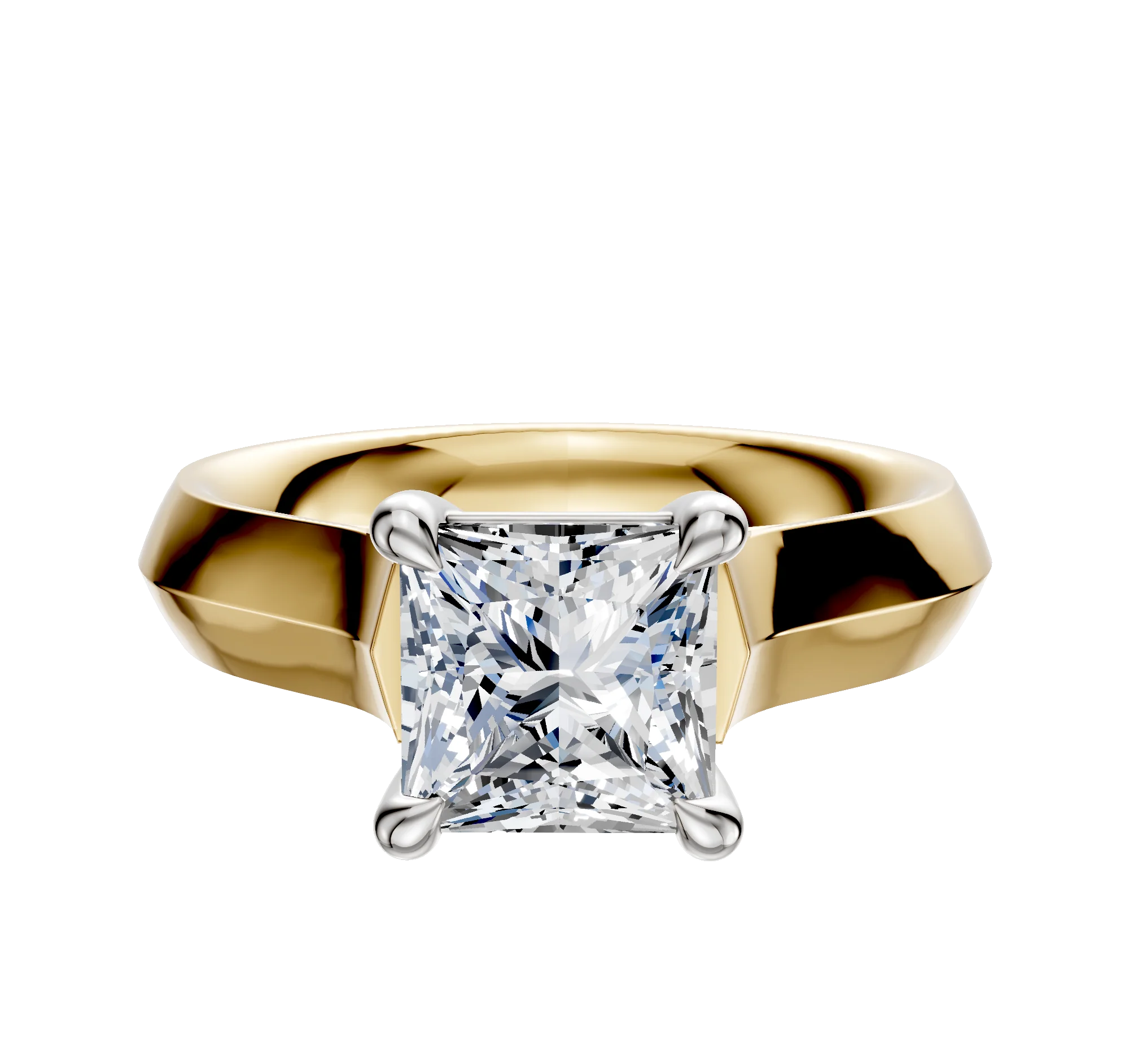 14K Two Tone 4 Prong Basket Cathedral Knife Edge 4.0mm Engagement Ring