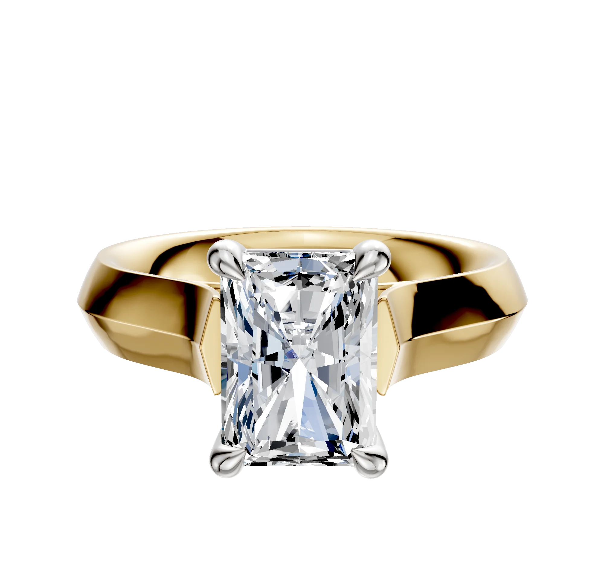 14K Two Tone 4 Prong Basket Cathedral Knife Edge 4.0mm Engagement Ring