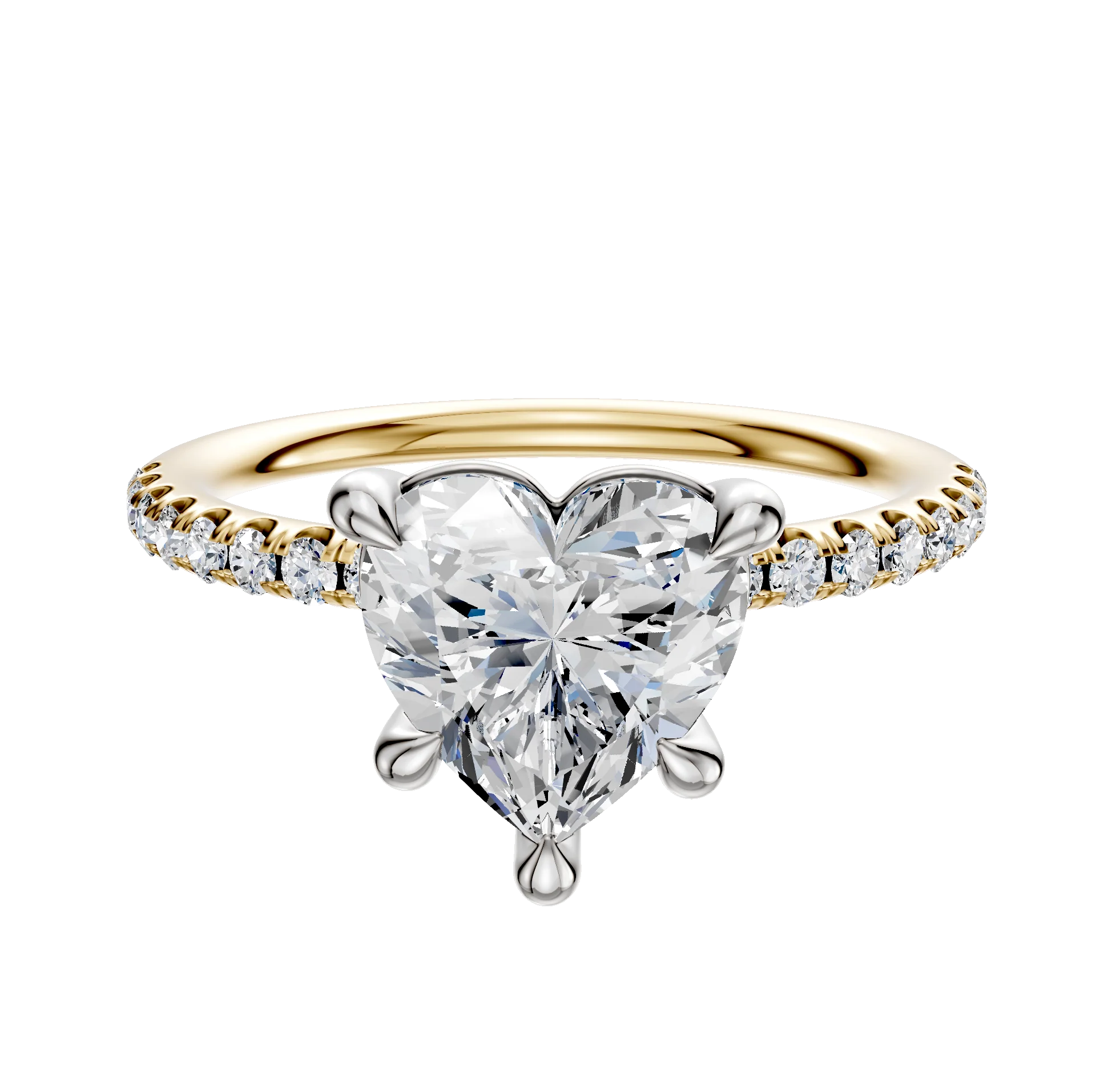 14K Two Tone 4 Prong Basket Classic Dome 1-Row-Pave 2.5mm Engagement Ring