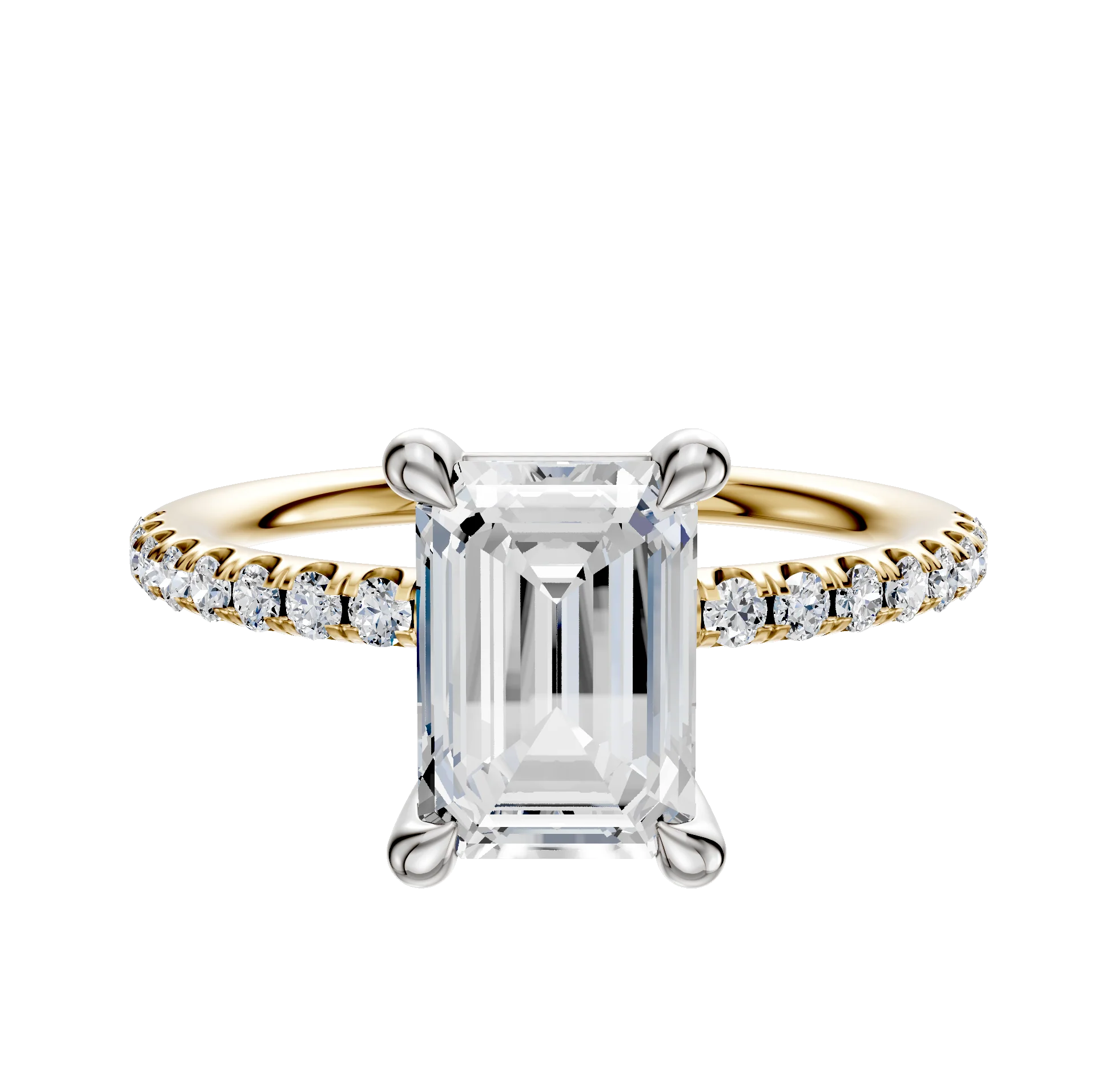 14K Two Tone 4 Prong Basket Classic Dome 1-Row-Pave 2.5mm Engagement Ring