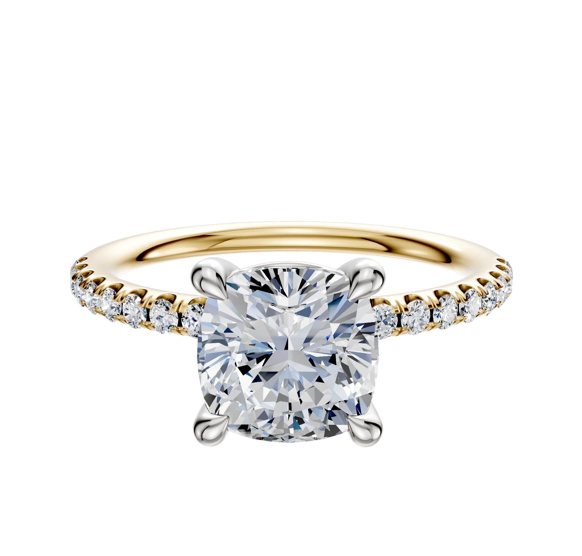 14K Two Tone 4 Prong Basket Classic Dome 1-Row-Pave 2.5mm Engagement Ring
