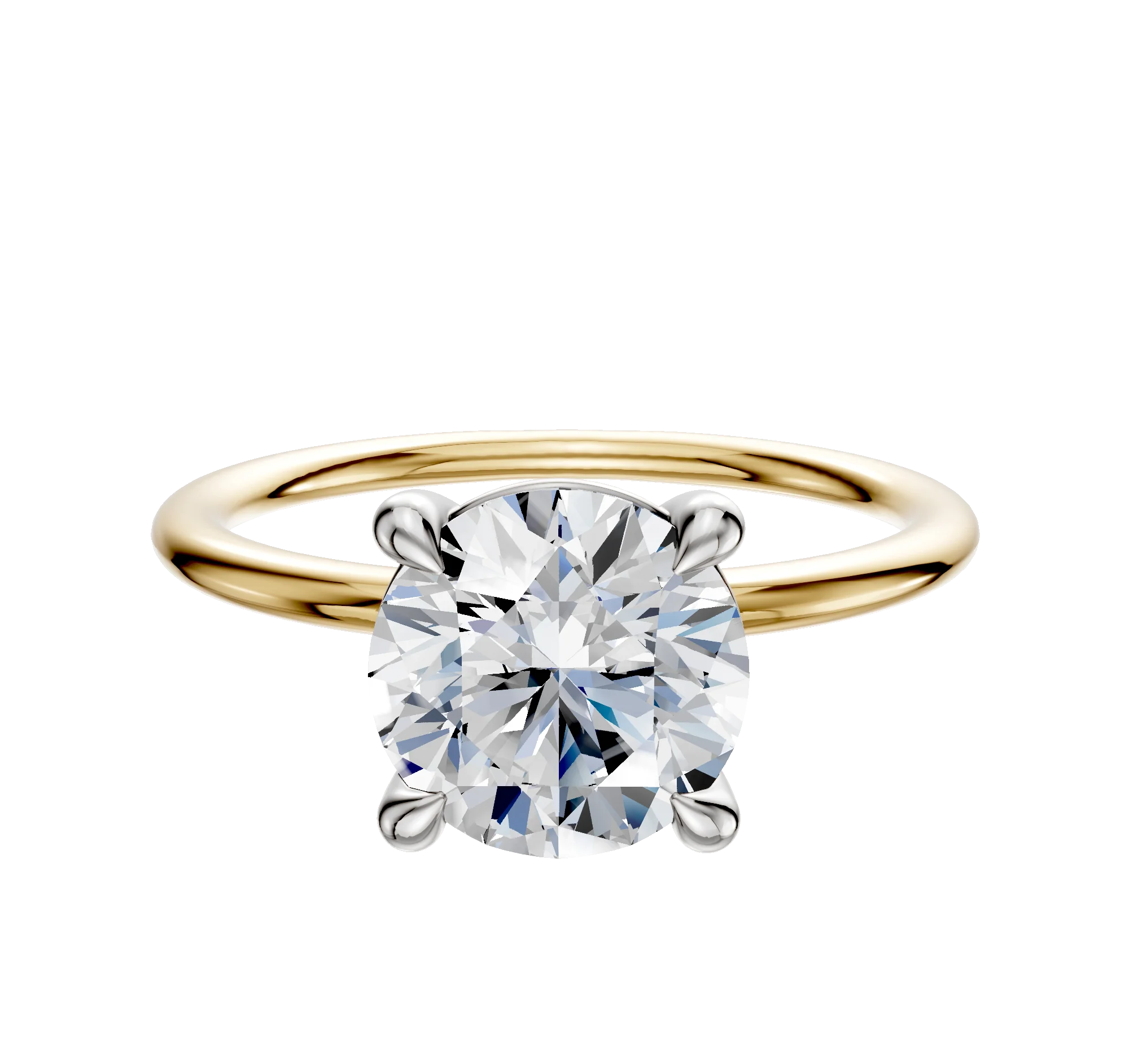 14K Two Tone 4 Prong Basket Classic Dome 1.5mm Engagement Ring