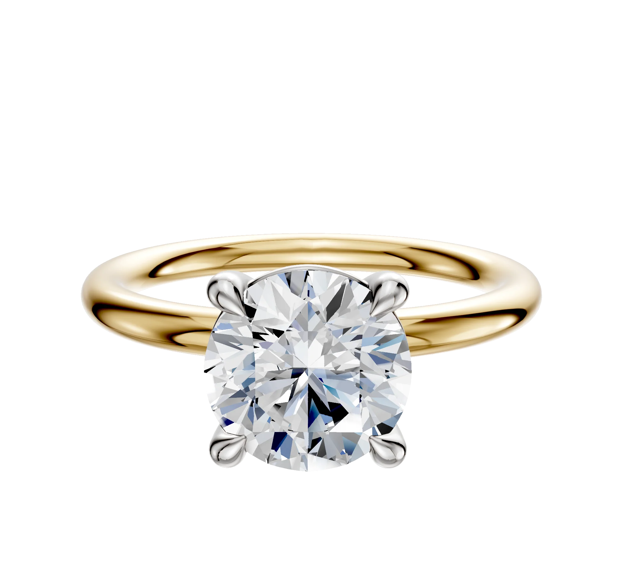 14K Two Tone 4 Prong Basket Classic Dome 2.0mm Engagement Ring
