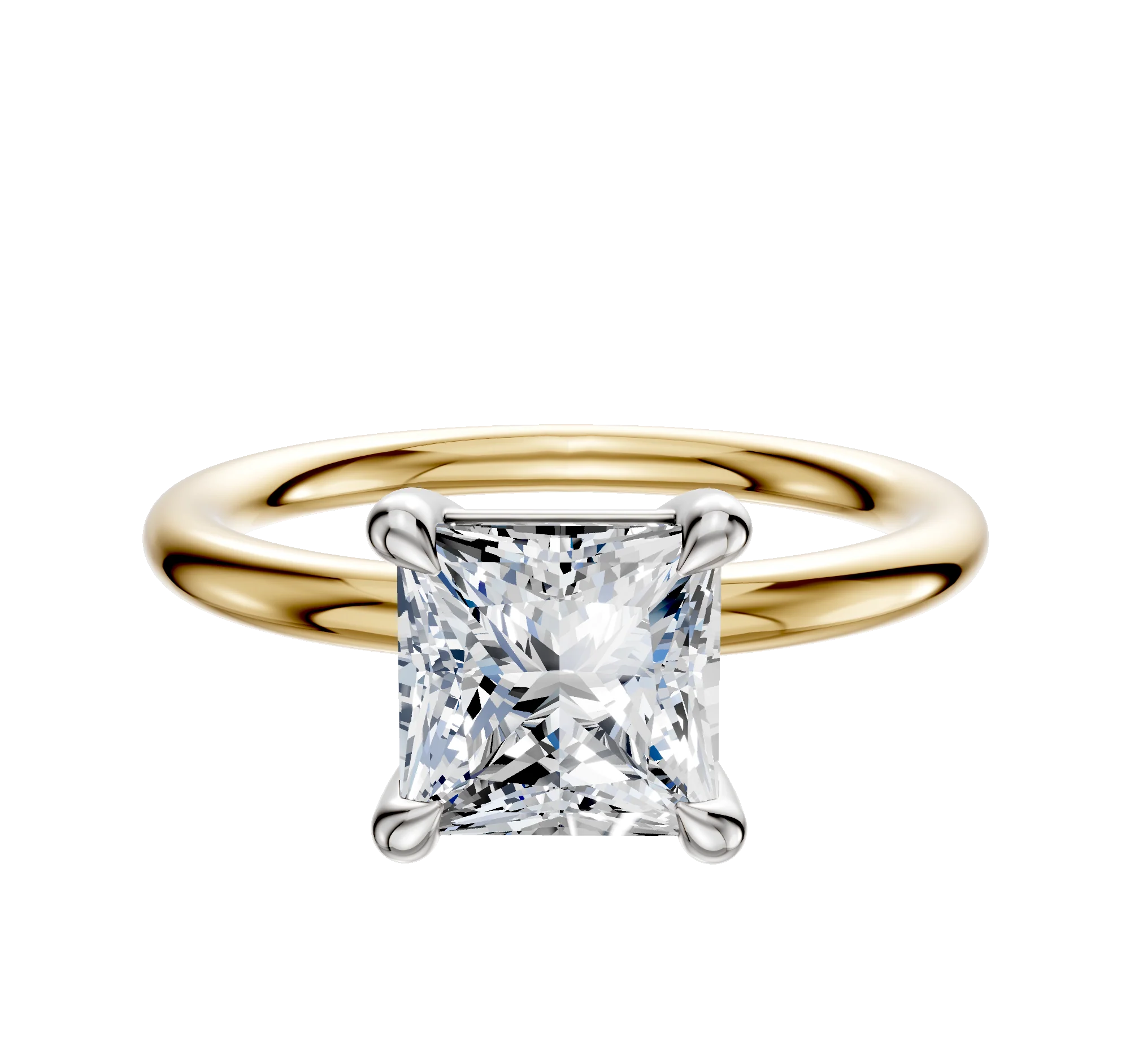 14K Two Tone 4 Prong Basket Classic Dome 2.0mm Engagement Ring