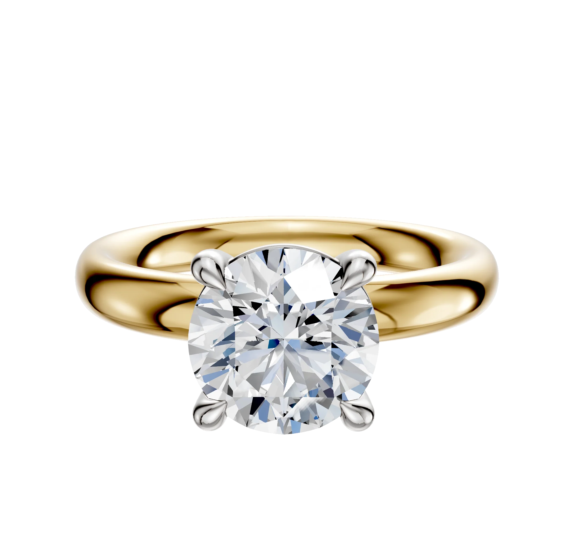 14K Two Tone 4 Prong Basket Classic Dome 3.0mm Engagement Ring
