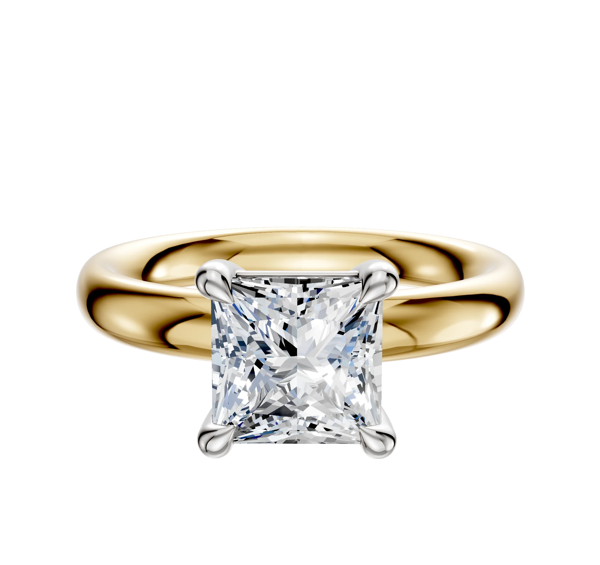 14K Two Tone 4 Prong Basket Classic Dome 3.0mm Engagement Ring