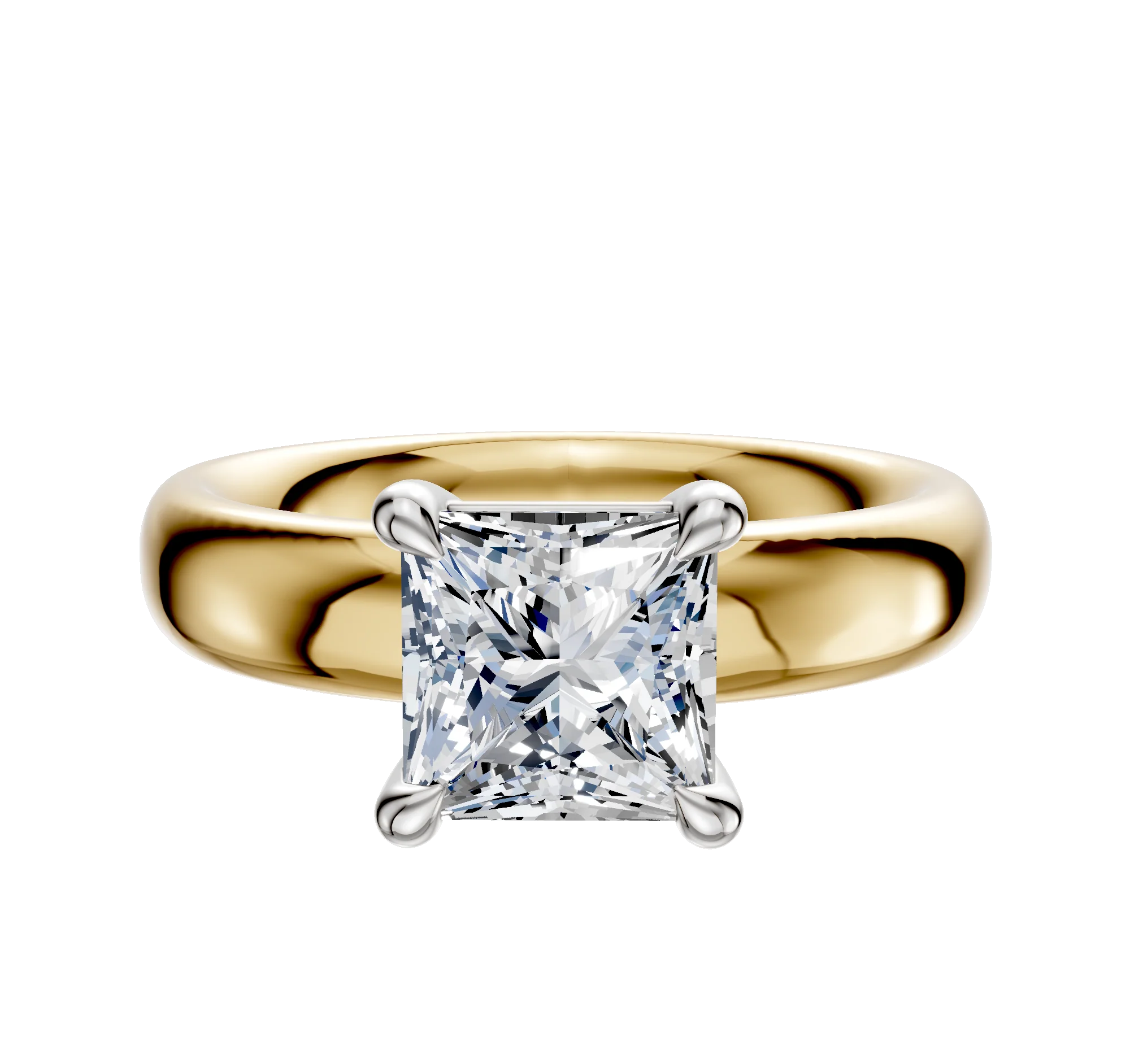 14K Two Tone 4 Prong Basket Classic Dome 4.0mm Engagement Ring