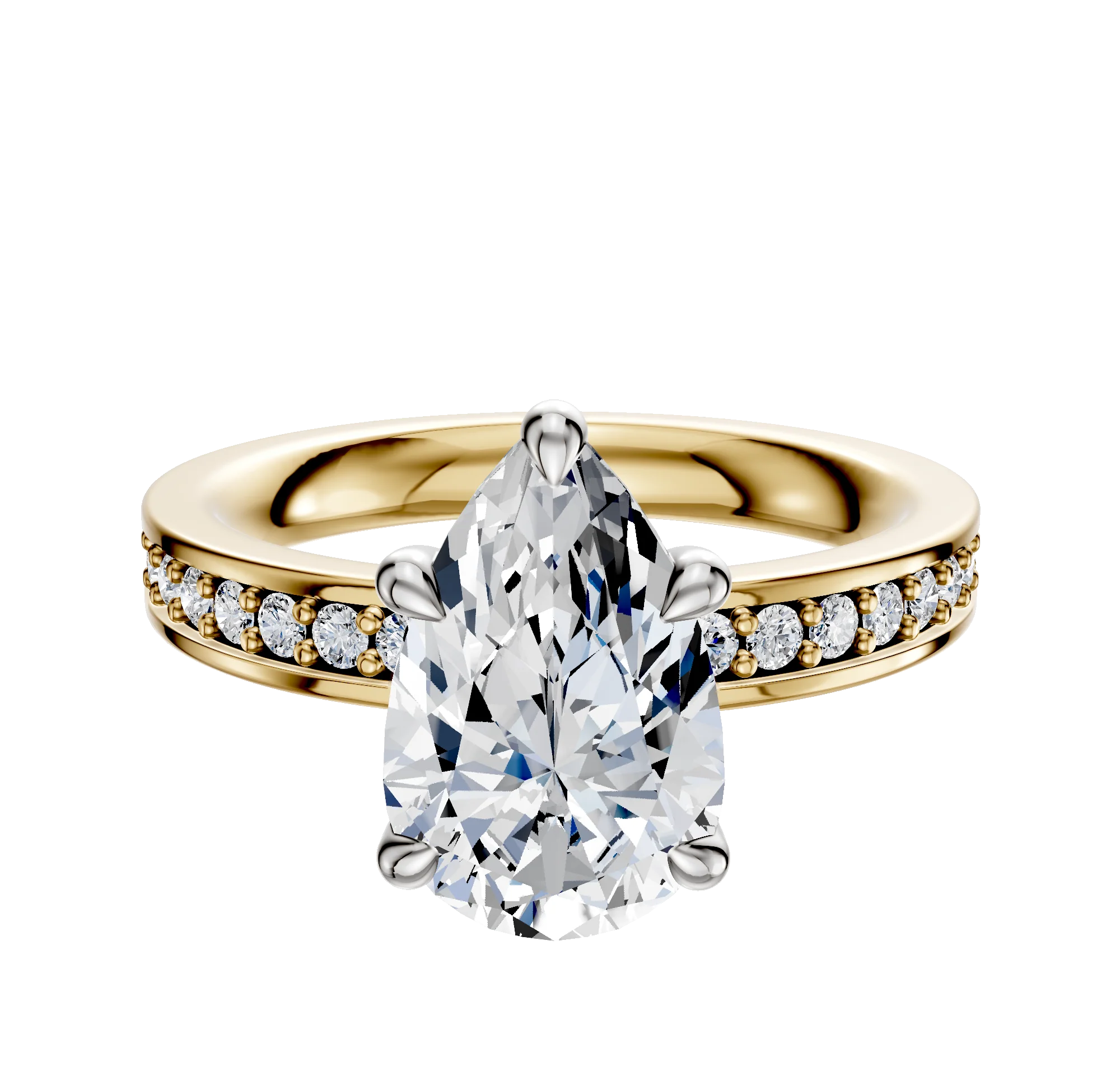 14K Two Tone 4 Prong Basket Classic Flat 1-Row-Pave 2.5mm Engagement Ring