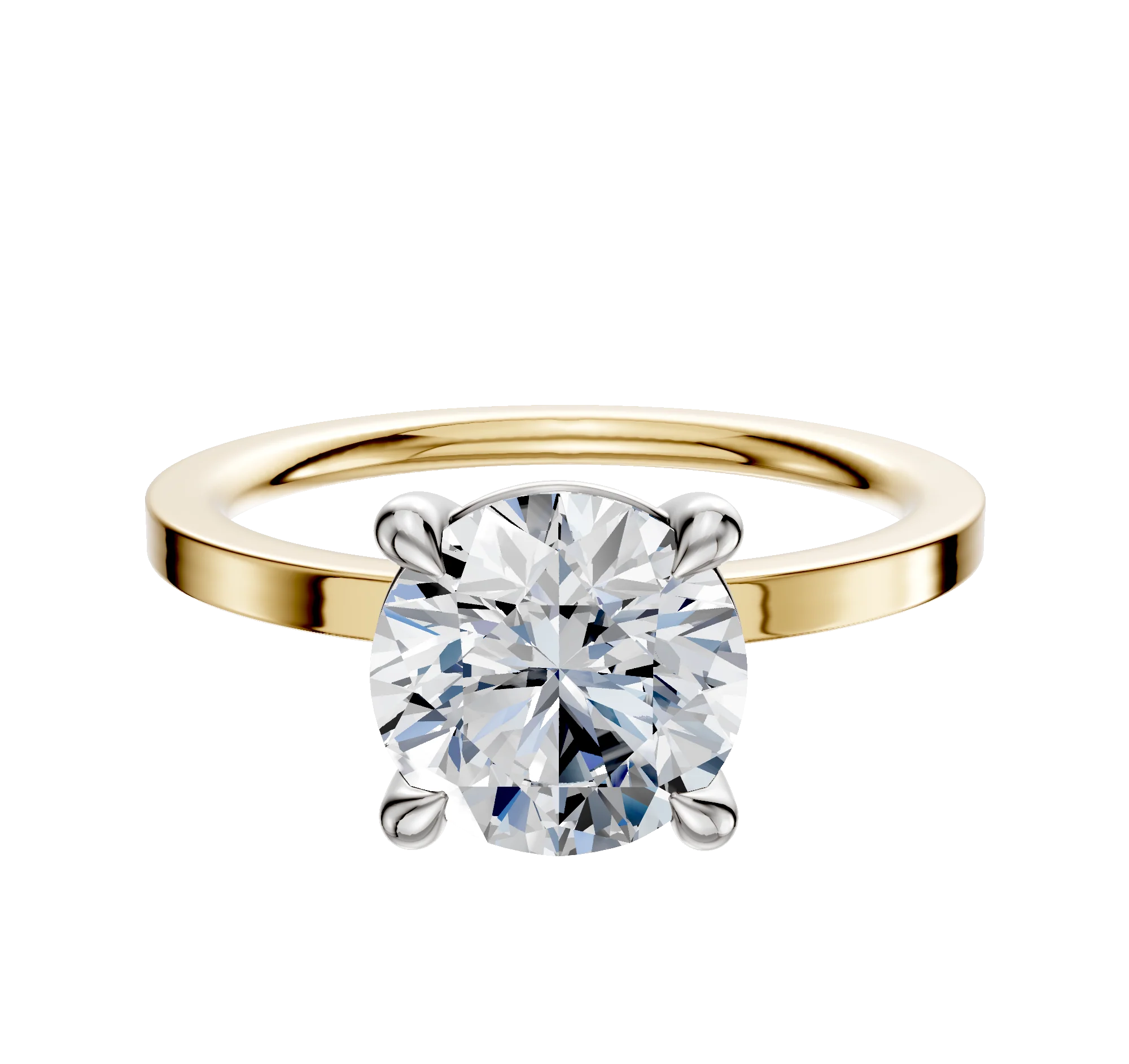 14K Two Tone 4 Prong Basket Classic Flat 1.5mm Engagement Ring