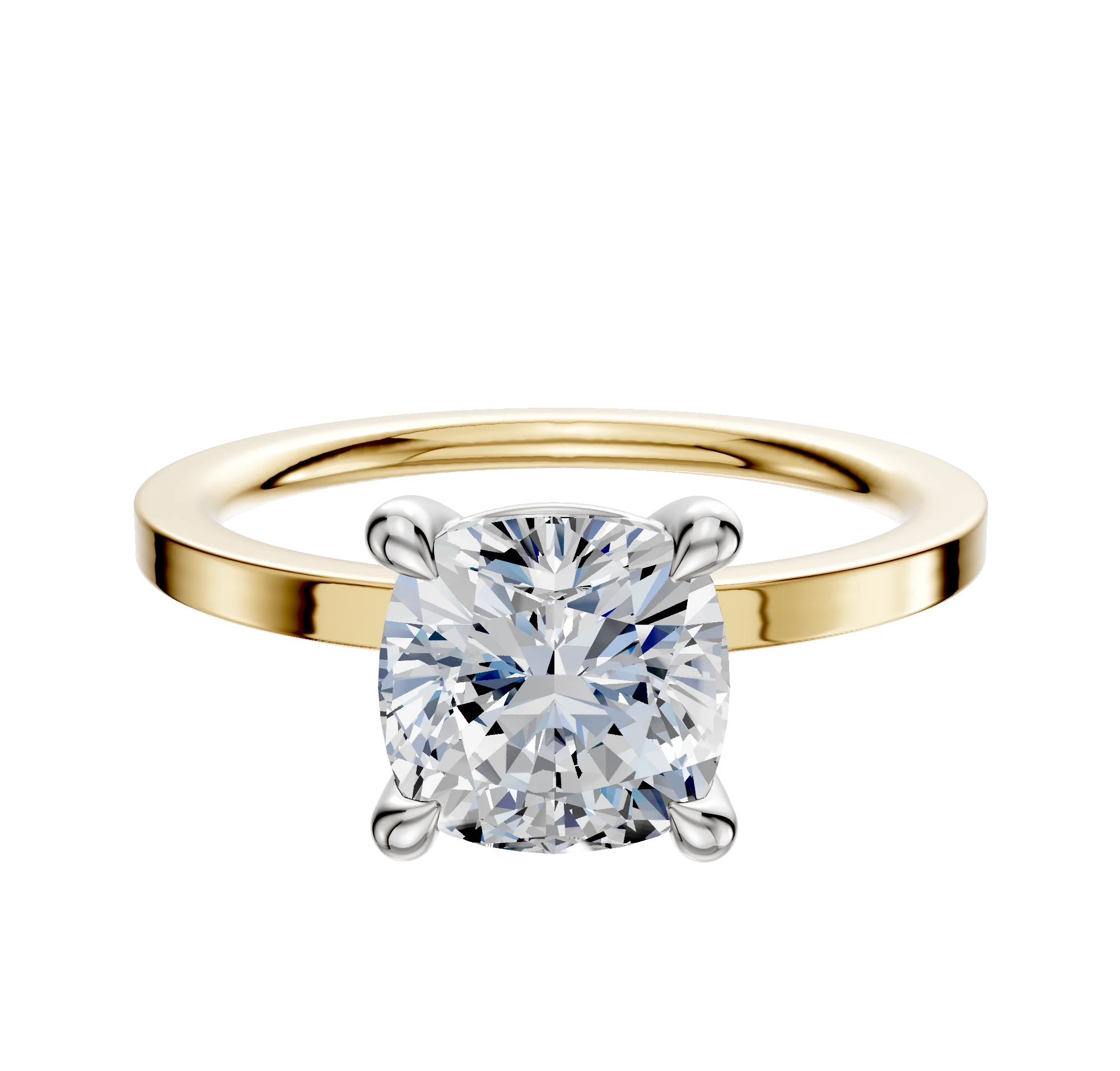 14K Two Tone 4 Prong Basket Classic Flat 1.5mm Engagement Ring