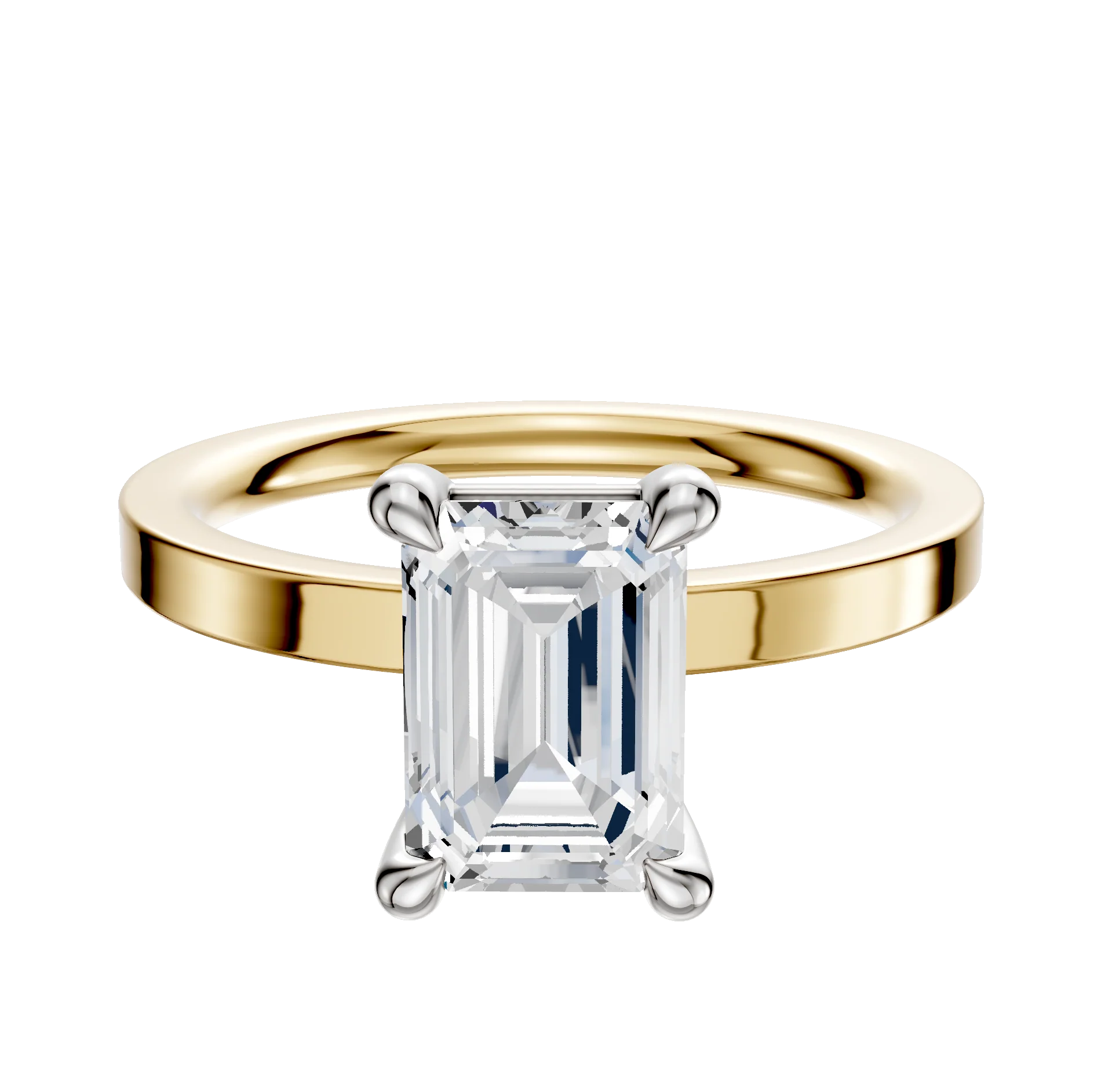 14K Two Tone 4 Prong Basket Classic Flat 2.0mm Engagement Ring