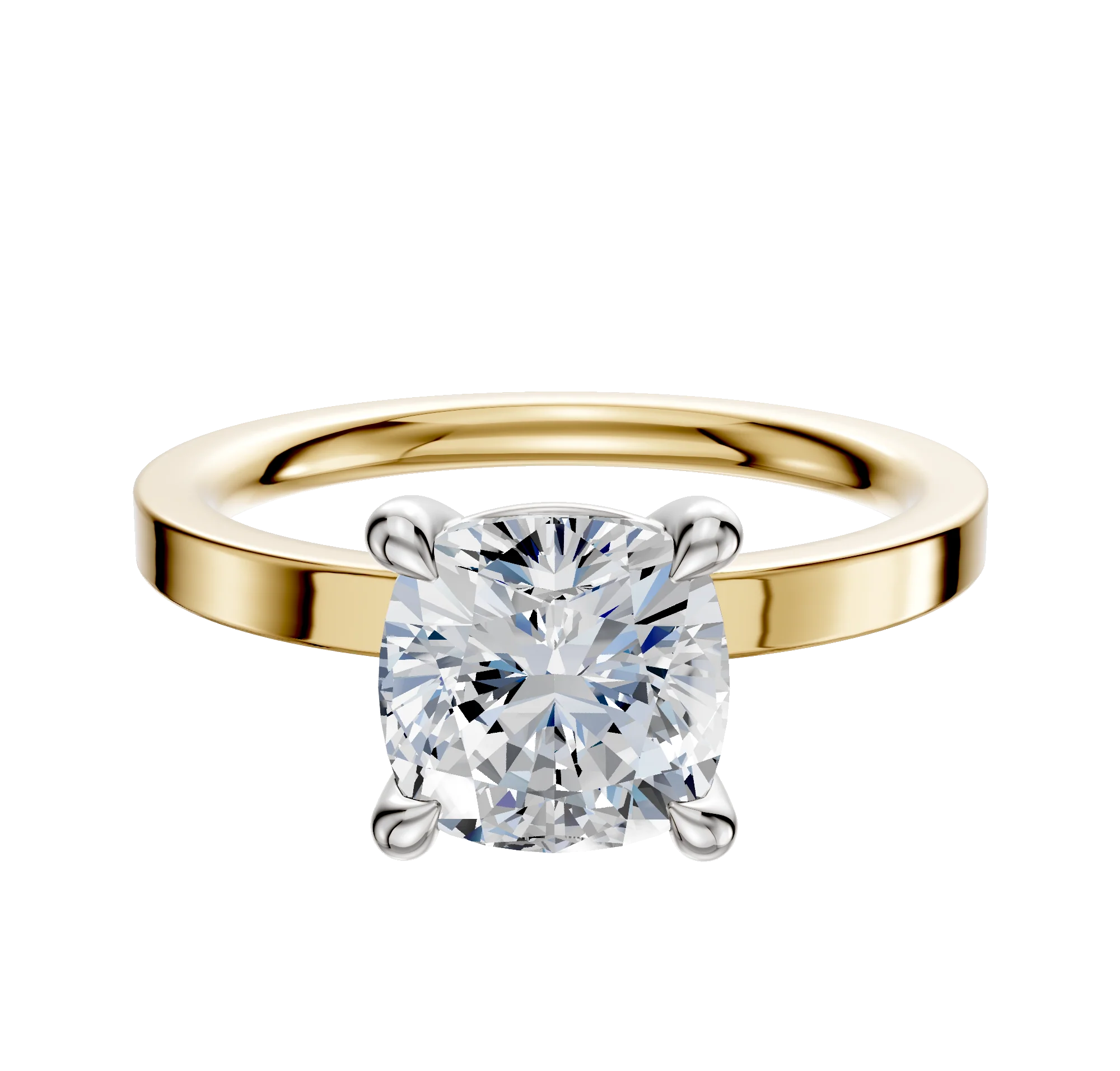 14K Two Tone 4 Prong Basket Classic Flat 2.0mm Engagement Ring