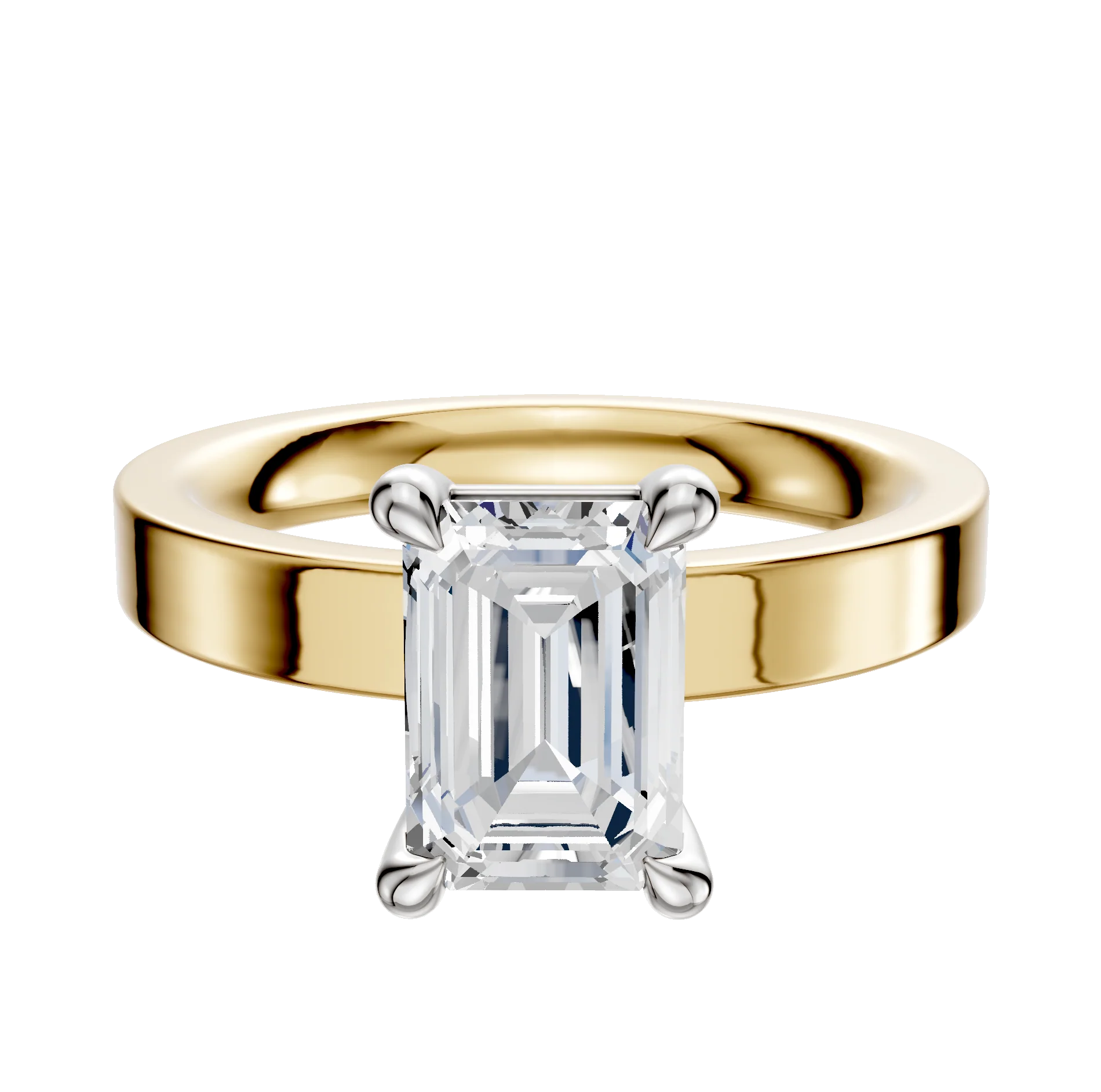 14K Two Tone 4 Prong Basket Classic Flat 3.0mm Engagement Ring