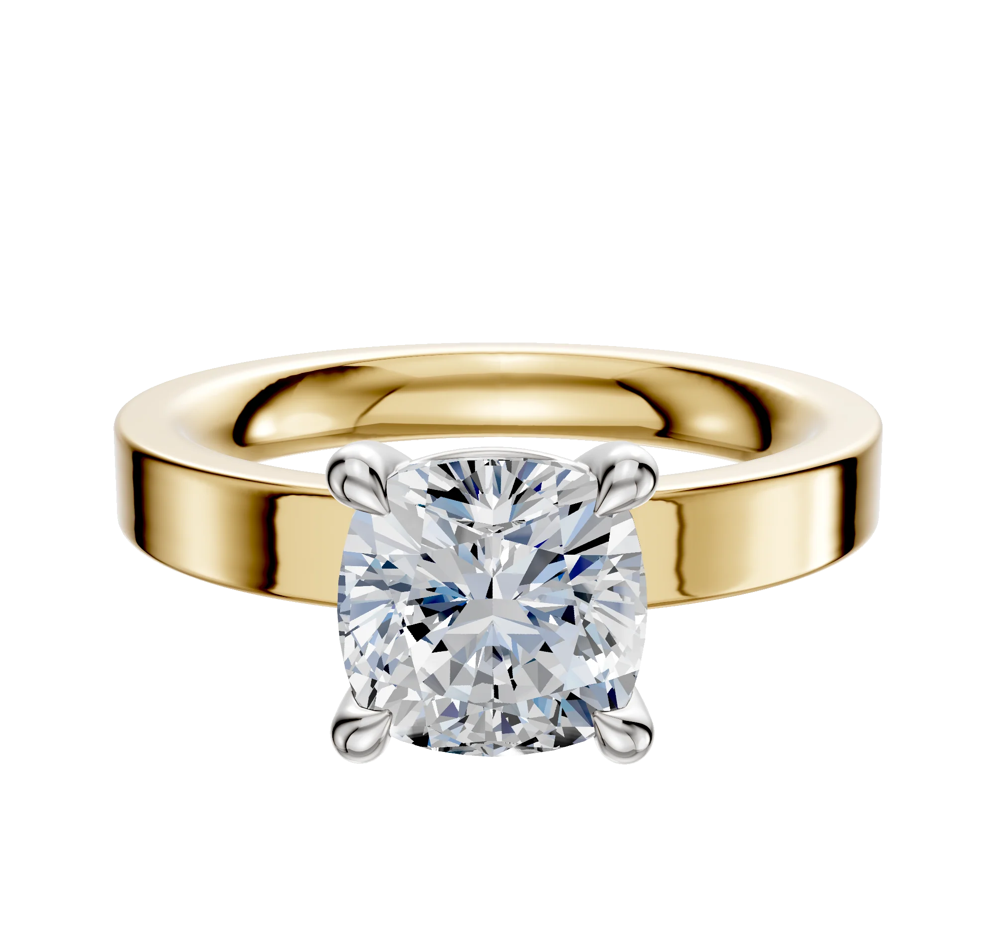14K Two Tone 4 Prong Basket Classic Flat 3.0mm Engagement Ring