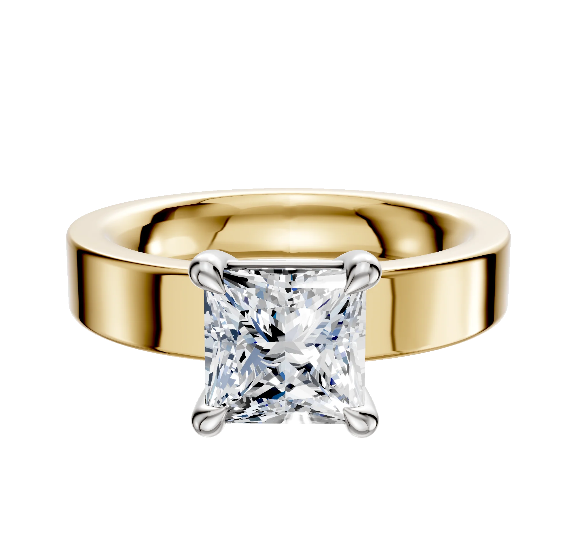 14K Two Tone 4 Prong Basket Classic Flat 4.0mm Engagement Ring