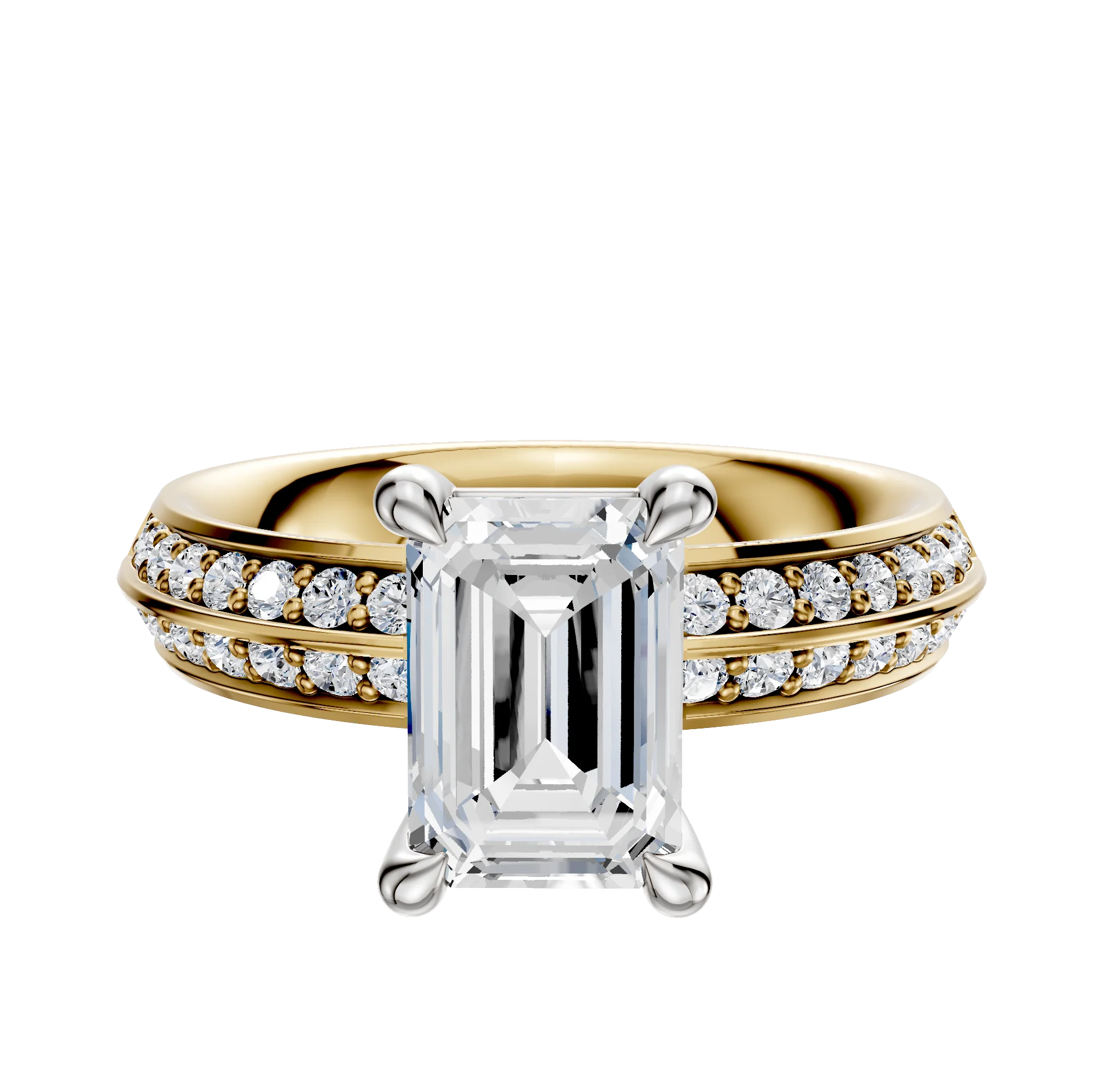 14K Two Tone 4 Prong Basket Classic Knife Edge 1-Row-Pave 2.5mm Engagement Ring