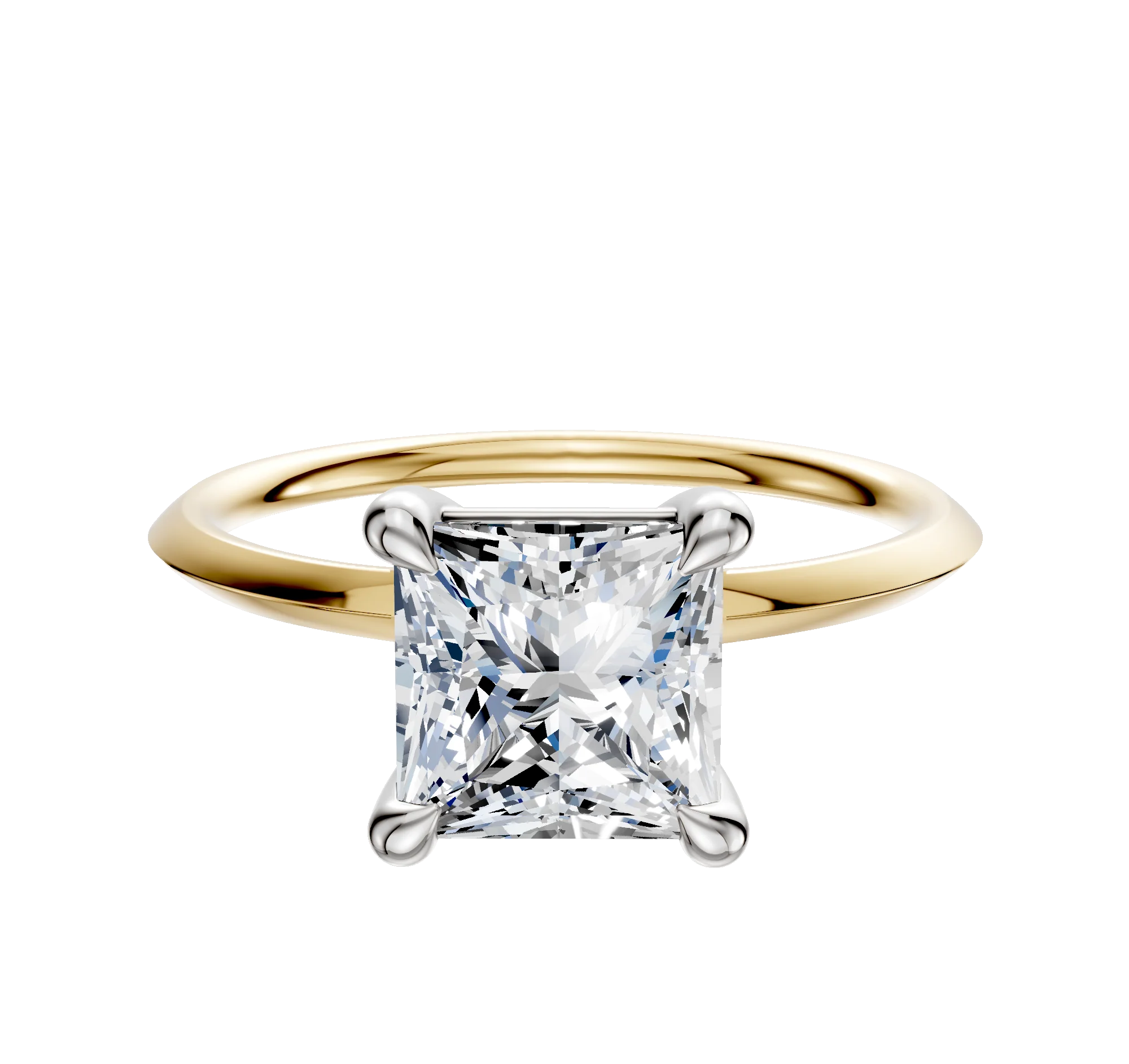 14K Two Tone 4 Prong Basket Classic Knife Edge 1.5mm Engagement Ring
