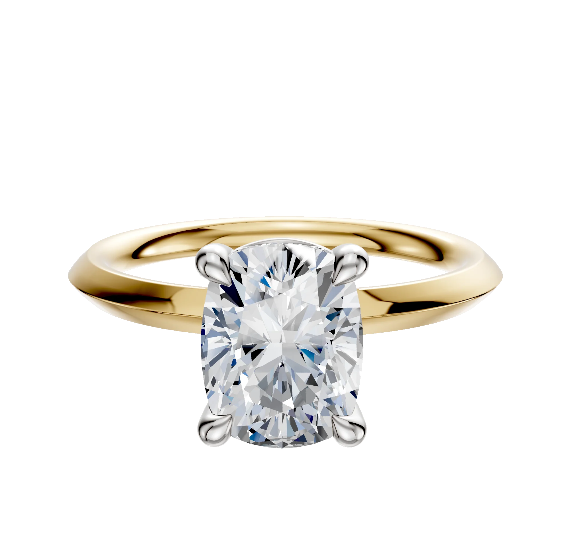14K Two Tone 4 Prong Basket Classic Knife Edge 2.0mm Engagement Ring