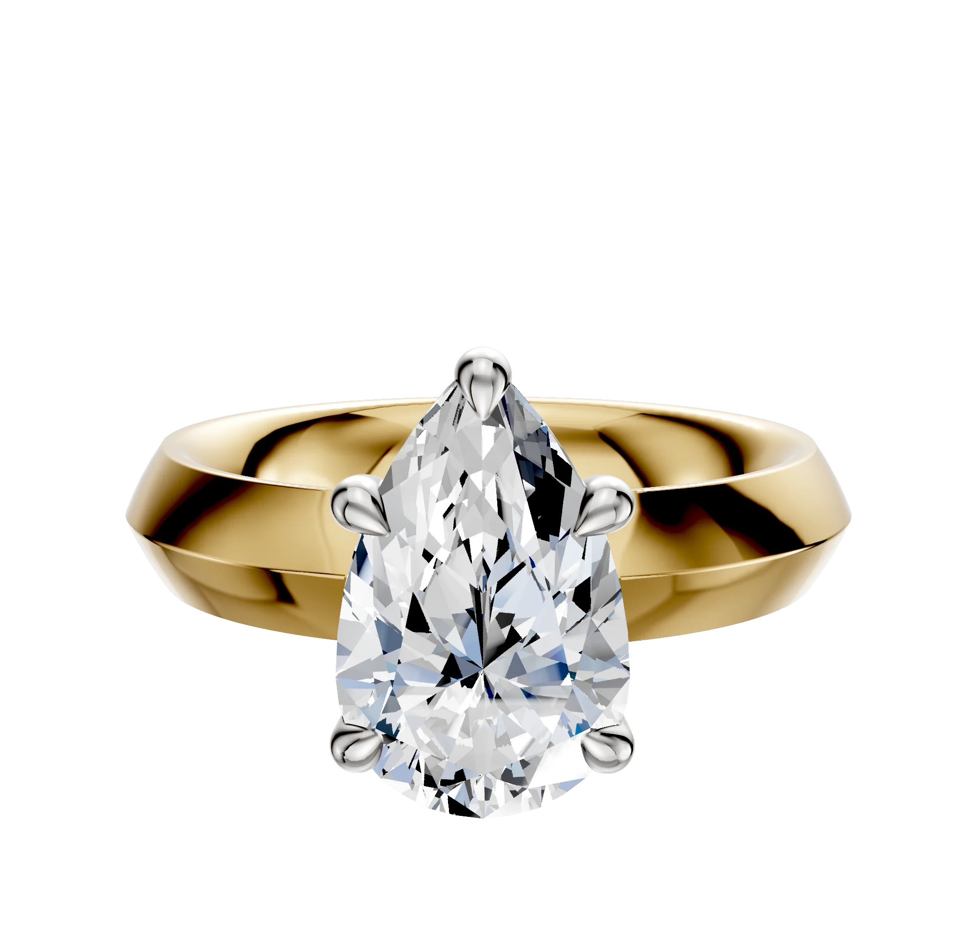 14K Two Tone 4 Prong Basket Classic Knife Edge 4.0mm Engagement Ring