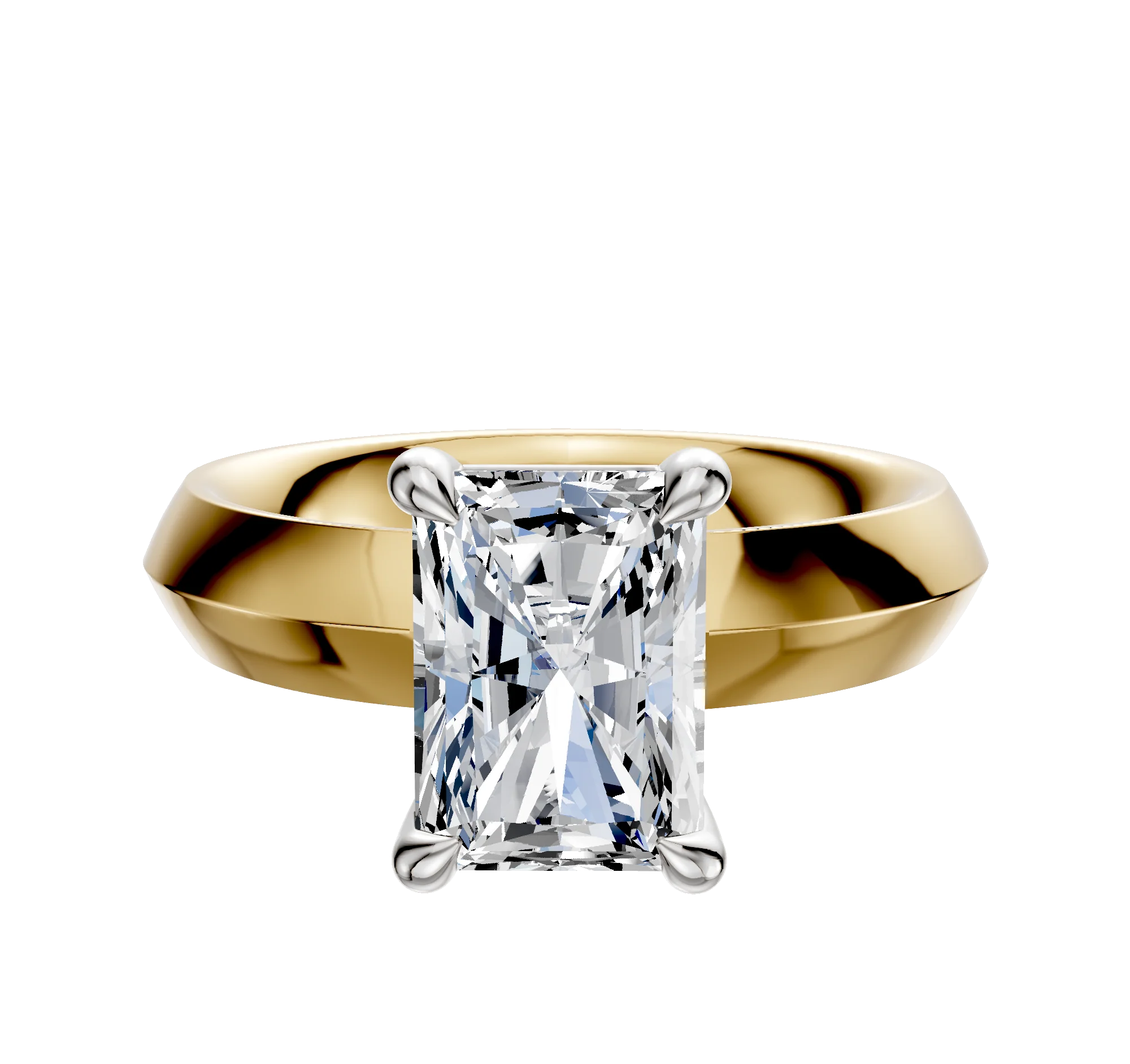 14K Two Tone 4 Prong Basket Classic Knife Edge 4.0mm Engagement Ring
