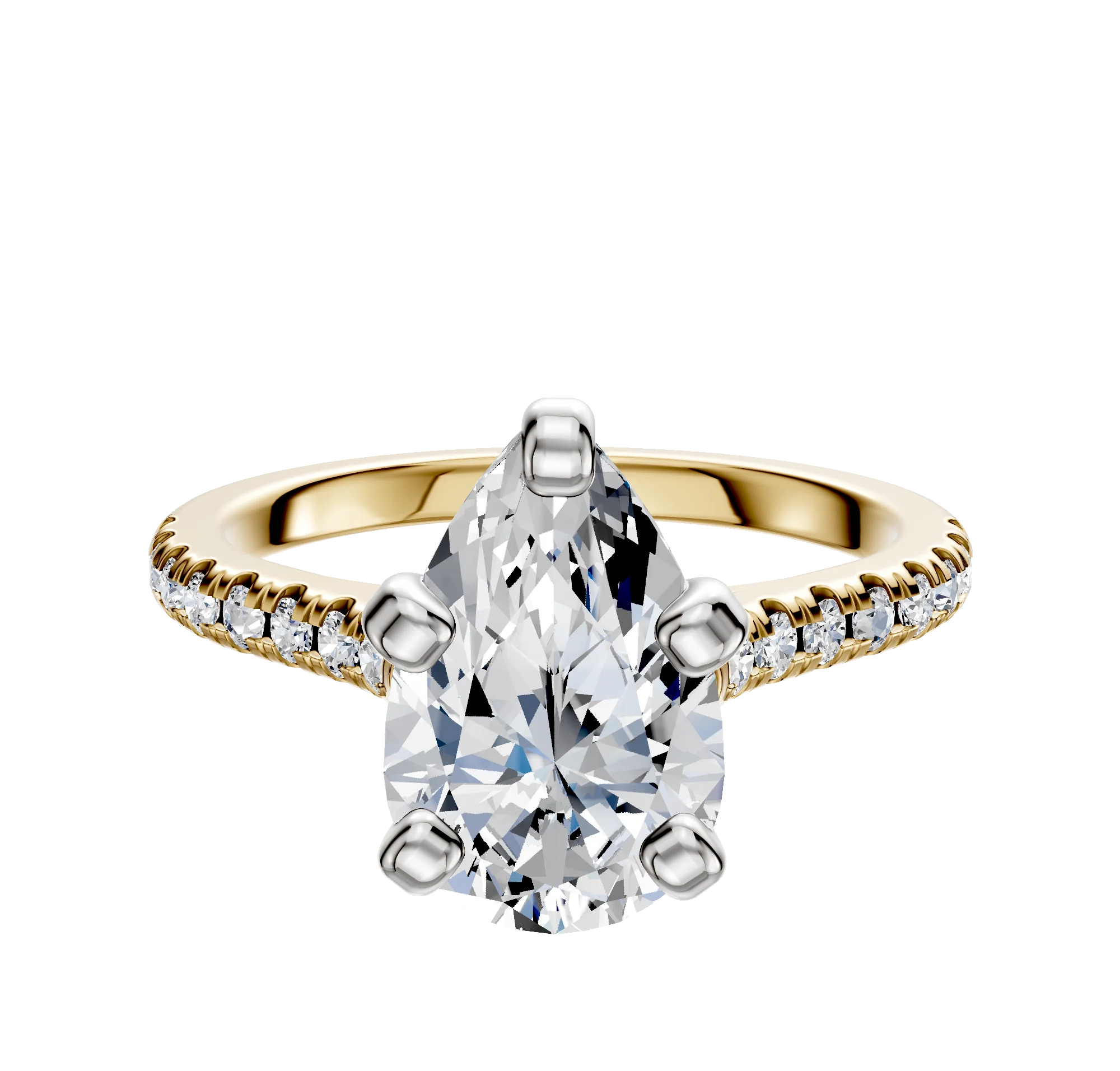 14K Two Tone 4 Prong Cathedral Dome 1-Row-Pave 2.5mm Engagement Ring