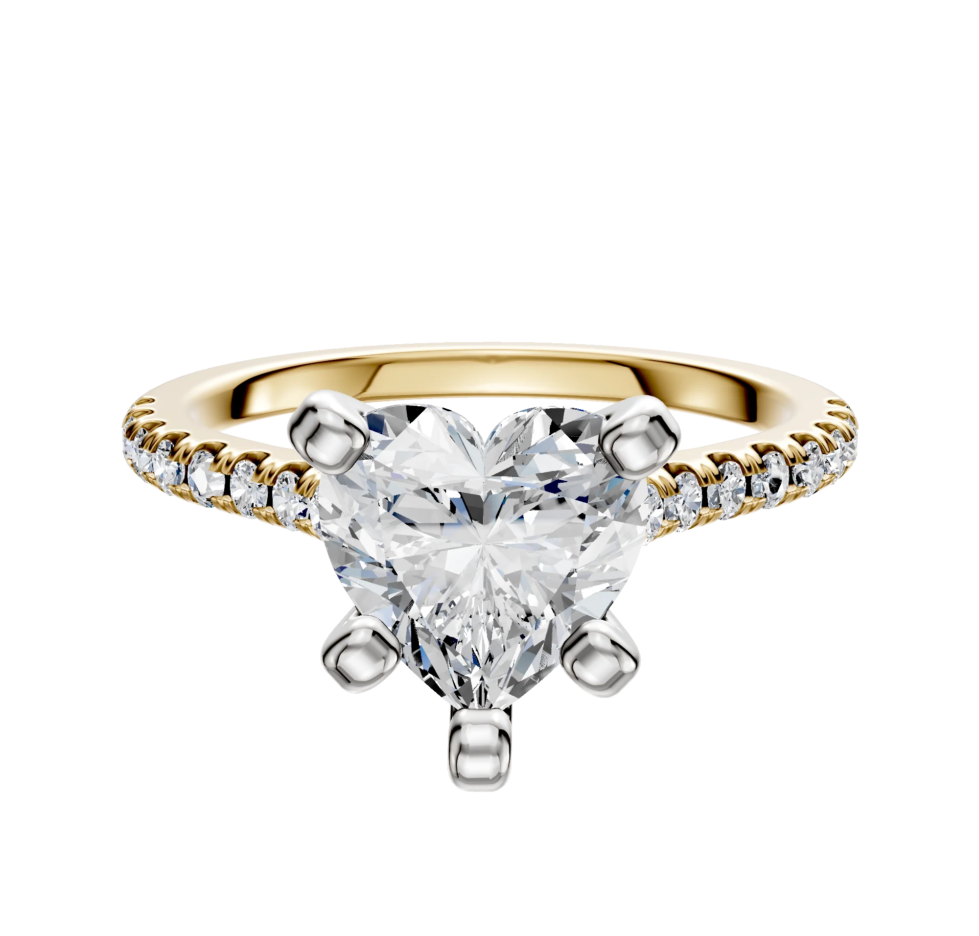 14K Two Tone 4 Prong Cathedral Dome 1-Row-Pave 2.5mm Engagement Ring