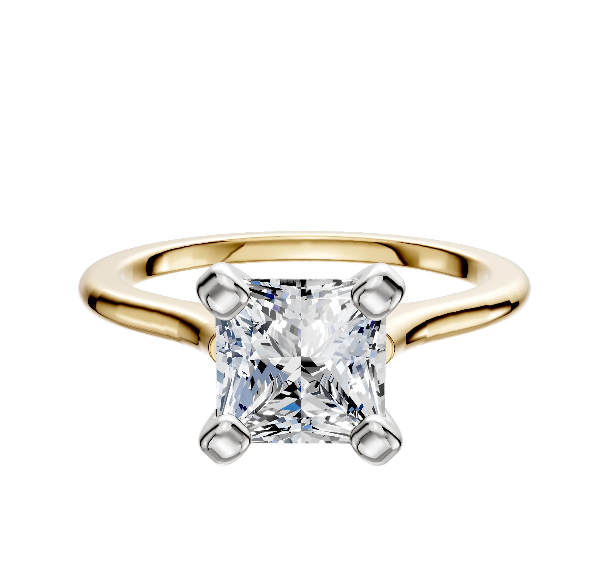 14K Two Tone 4 Prong Cathedral Dome 1.5mm Engagement Ring