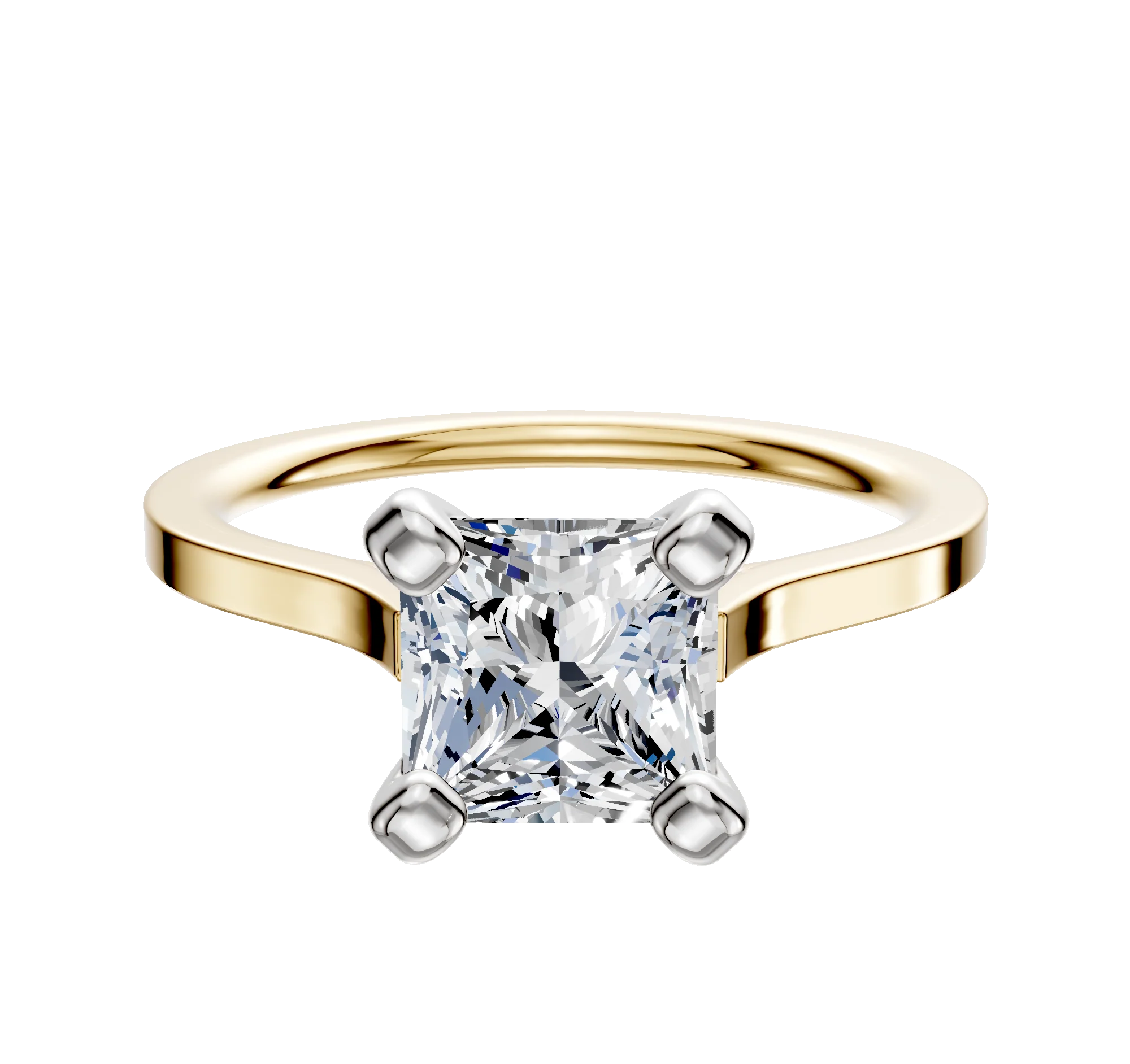 14K Two Tone 4 Prong Cathedral Flat 1.5mm Engagement Ring