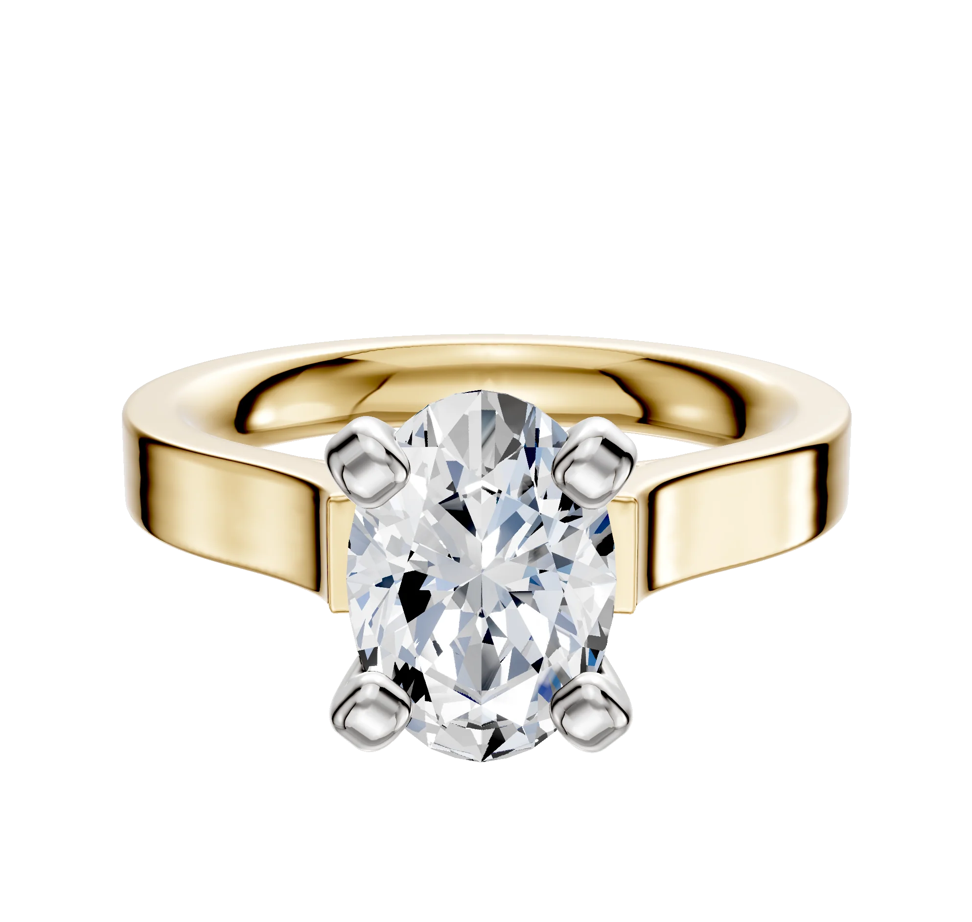 14K Two Tone 4 Prong Cathedral Flat 3.0mm Engagement Ring