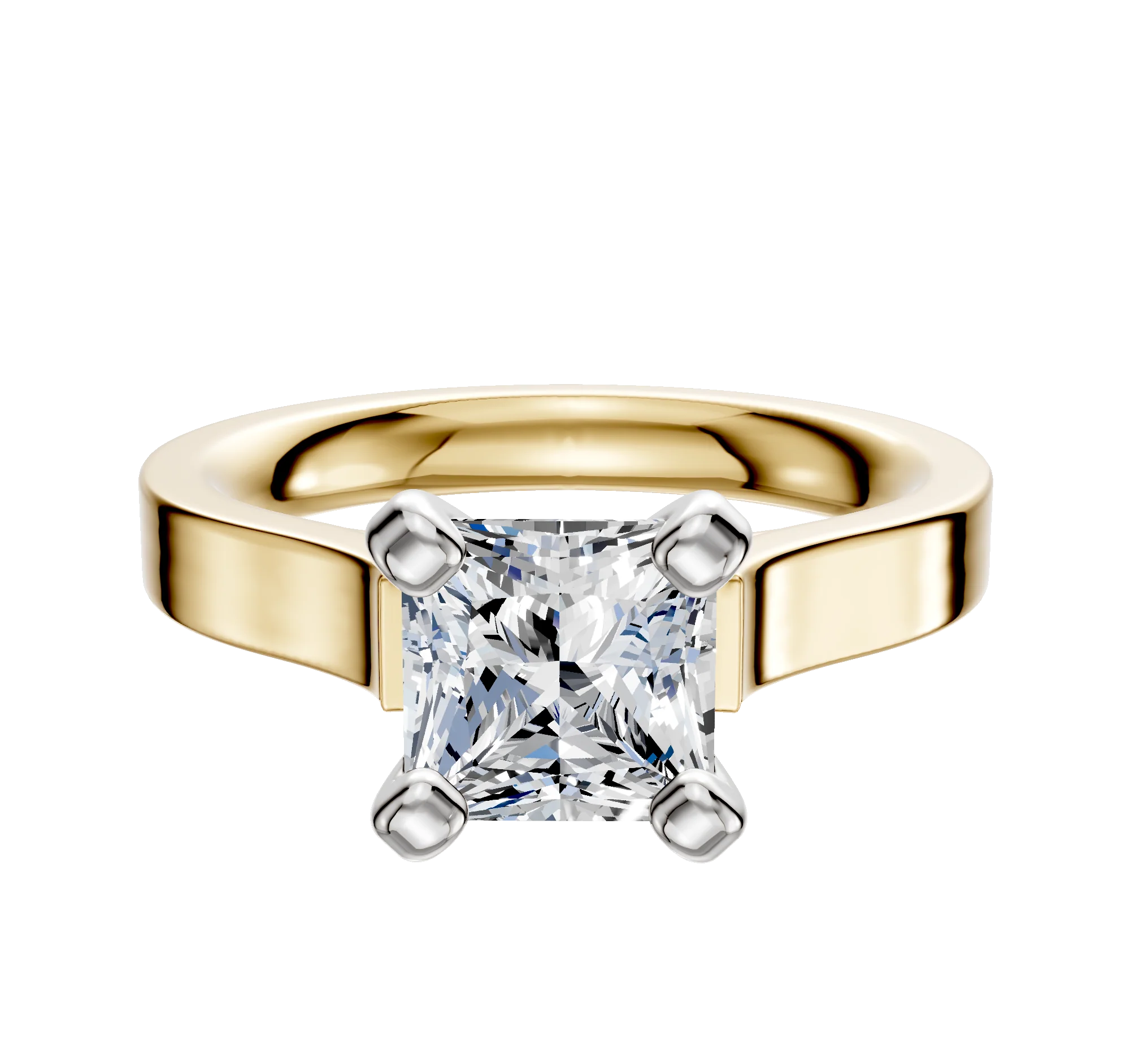 14K Two Tone 4 Prong Cathedral Flat 3.0mm Engagement Ring