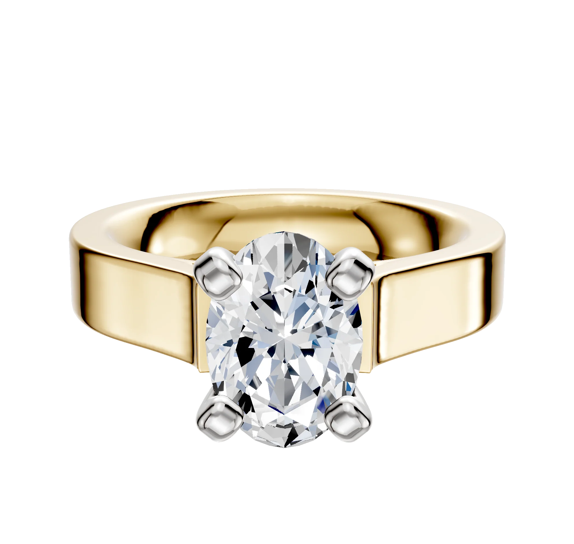 14K Two Tone 4 Prong Cathedral Flat 4.0mm Engagement Ring