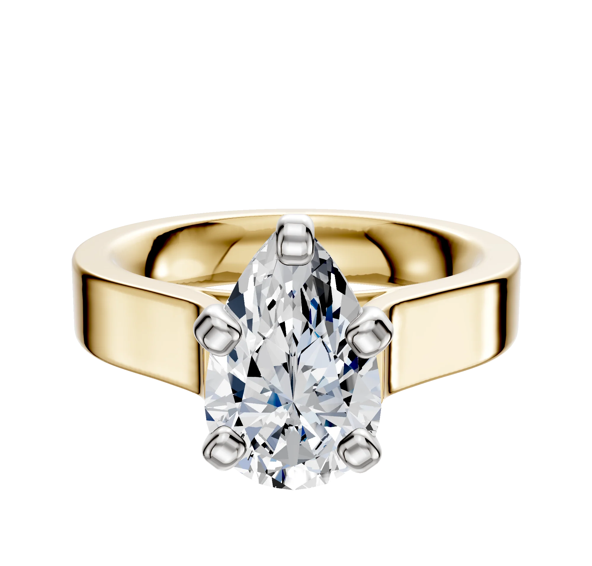 14K Two Tone 4 Prong Cathedral Flat 4.0mm Engagement Ring