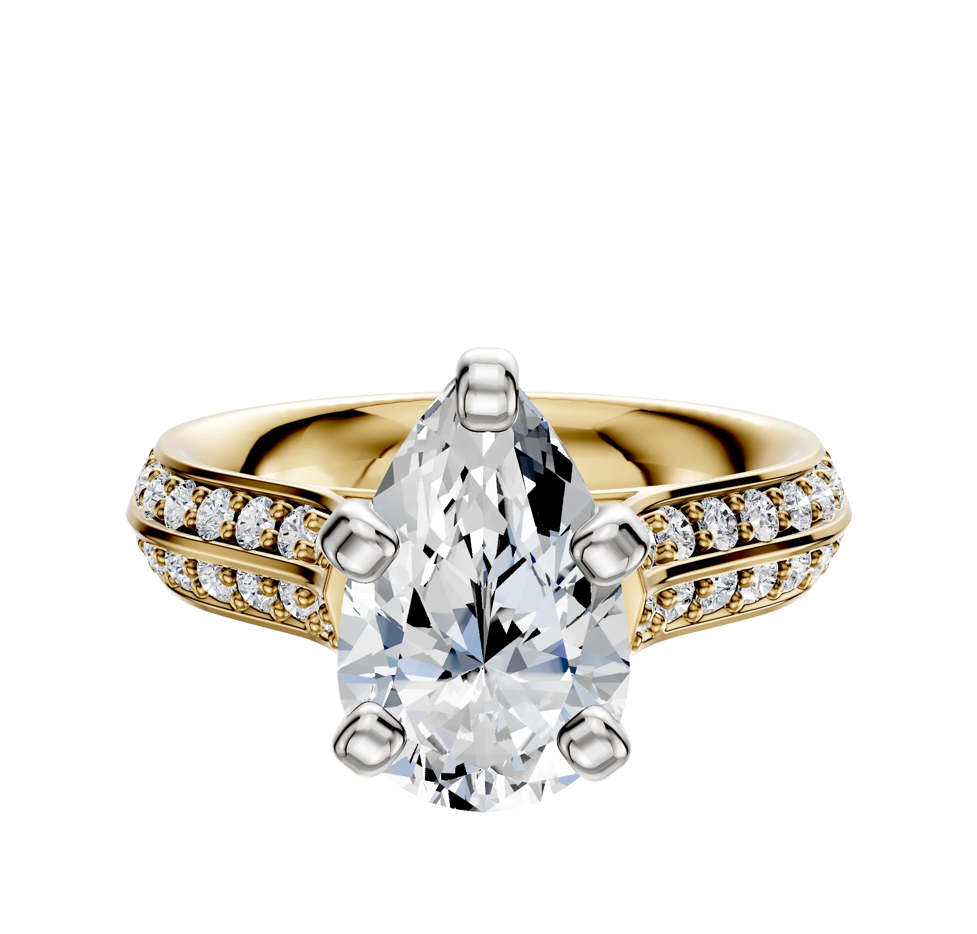 14K Two Tone 4 Prong Cathedral Knife Edge 1-Row-Pave 2.5mm Engagement Ring