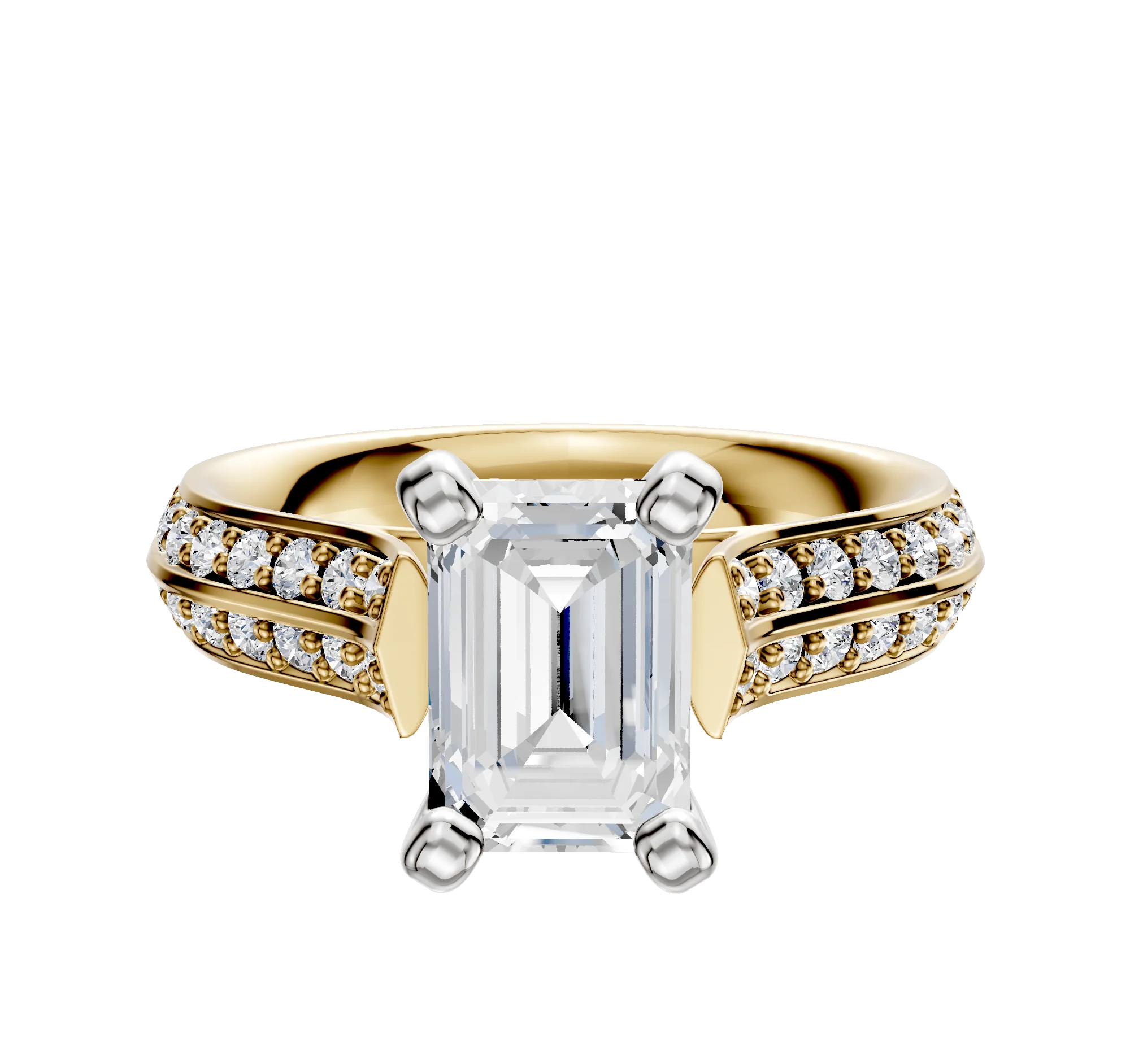 14K Two Tone 4 Prong Cathedral Knife Edge 1-Row-Pave 2.5mm Engagement Ring