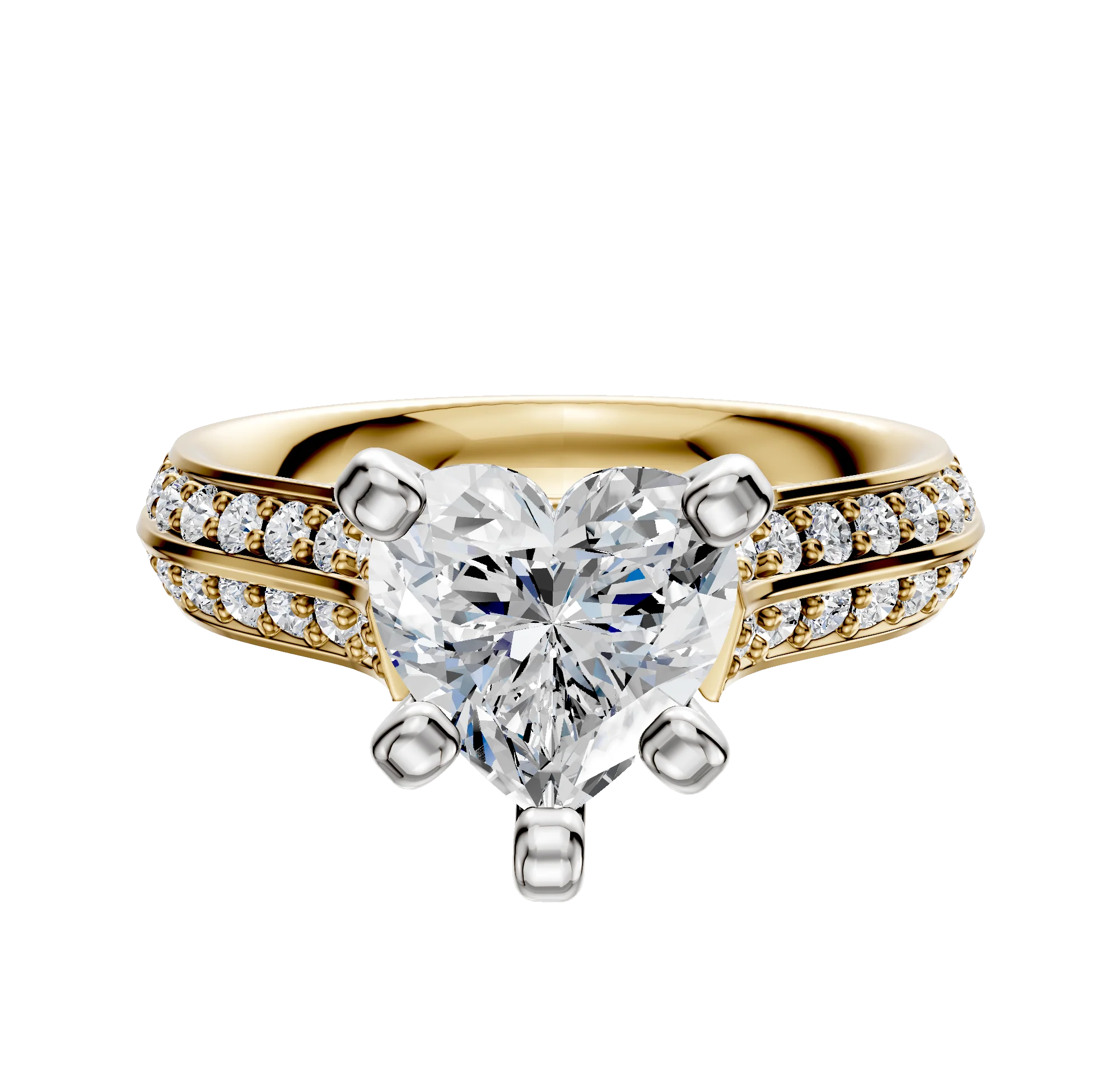 14K Two Tone 4 Prong Cathedral Knife Edge 1-Row-Pave 2.5mm Engagement Ring
