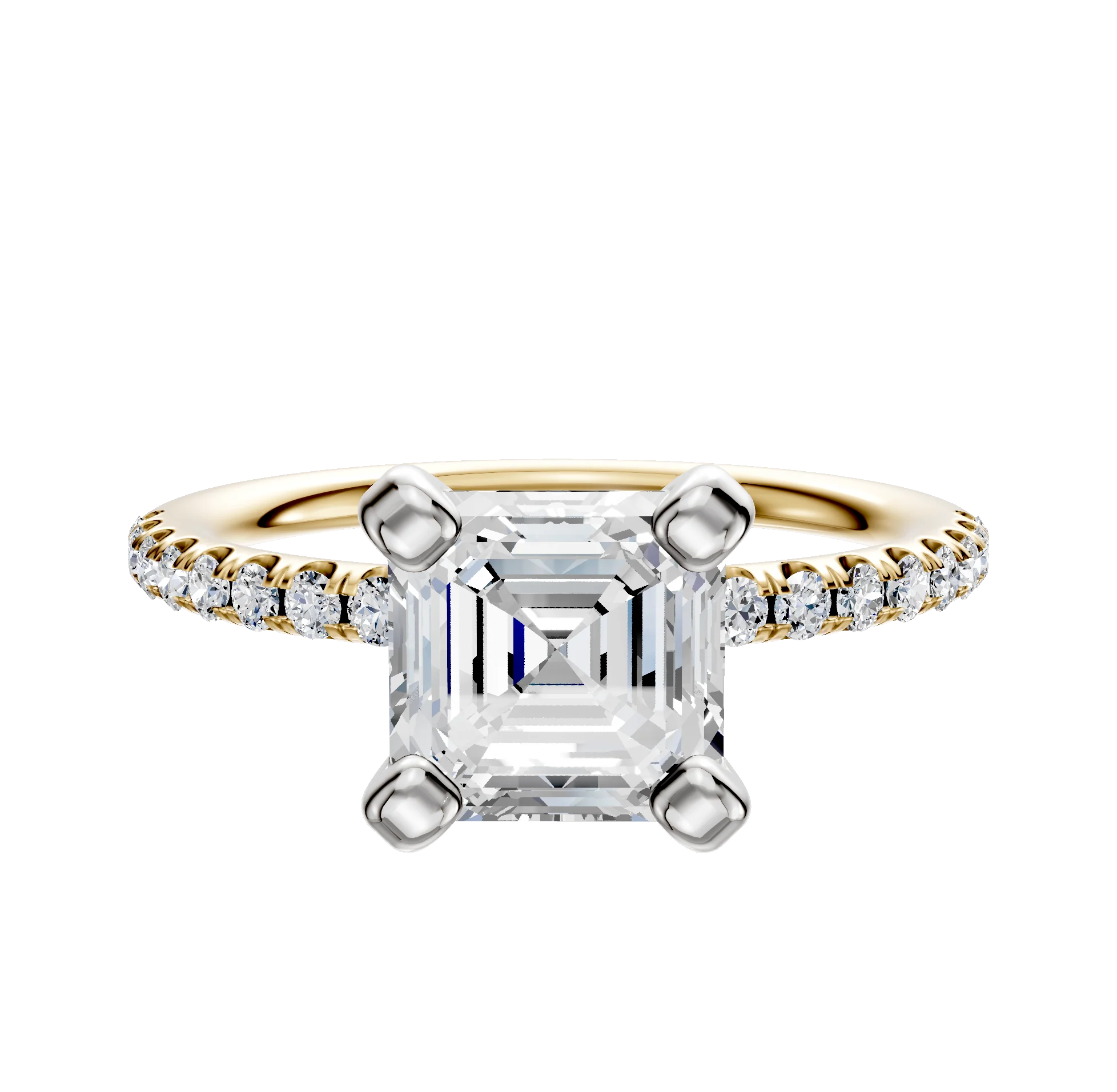 14K Two Tone 4 Prong Classic Dome 1-Row-Pave 2.5mm Engagement Ring