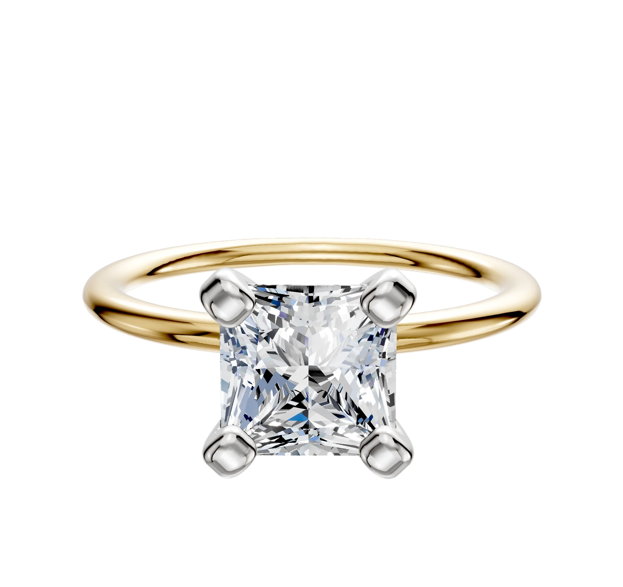 14K Two Tone 4 Prong Classic Dome 1.5mm Engagement Ring