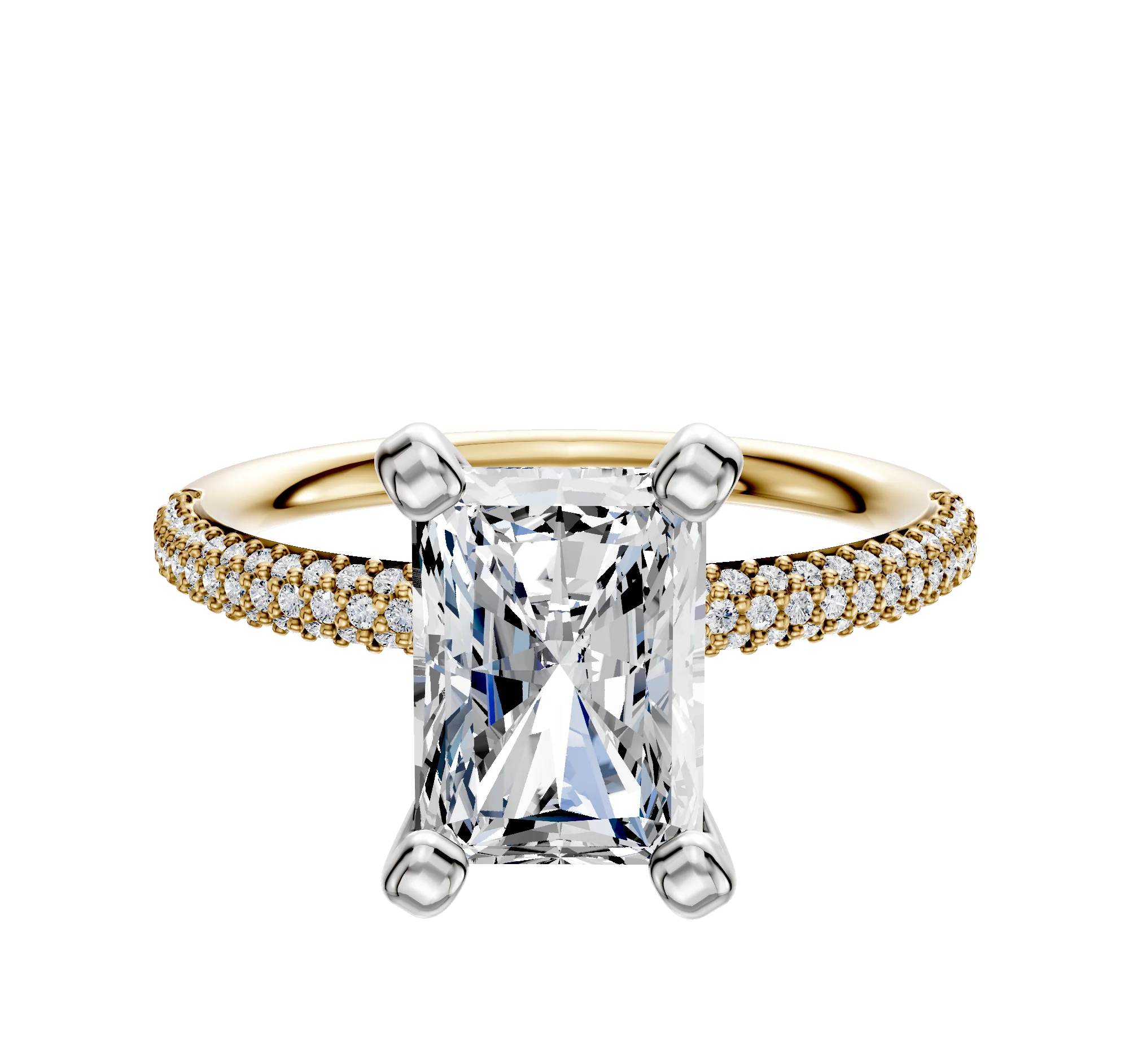 14K Two Tone 4 Prong Classic Dome 3-Row-Pave 2.0mm Engagement Ring