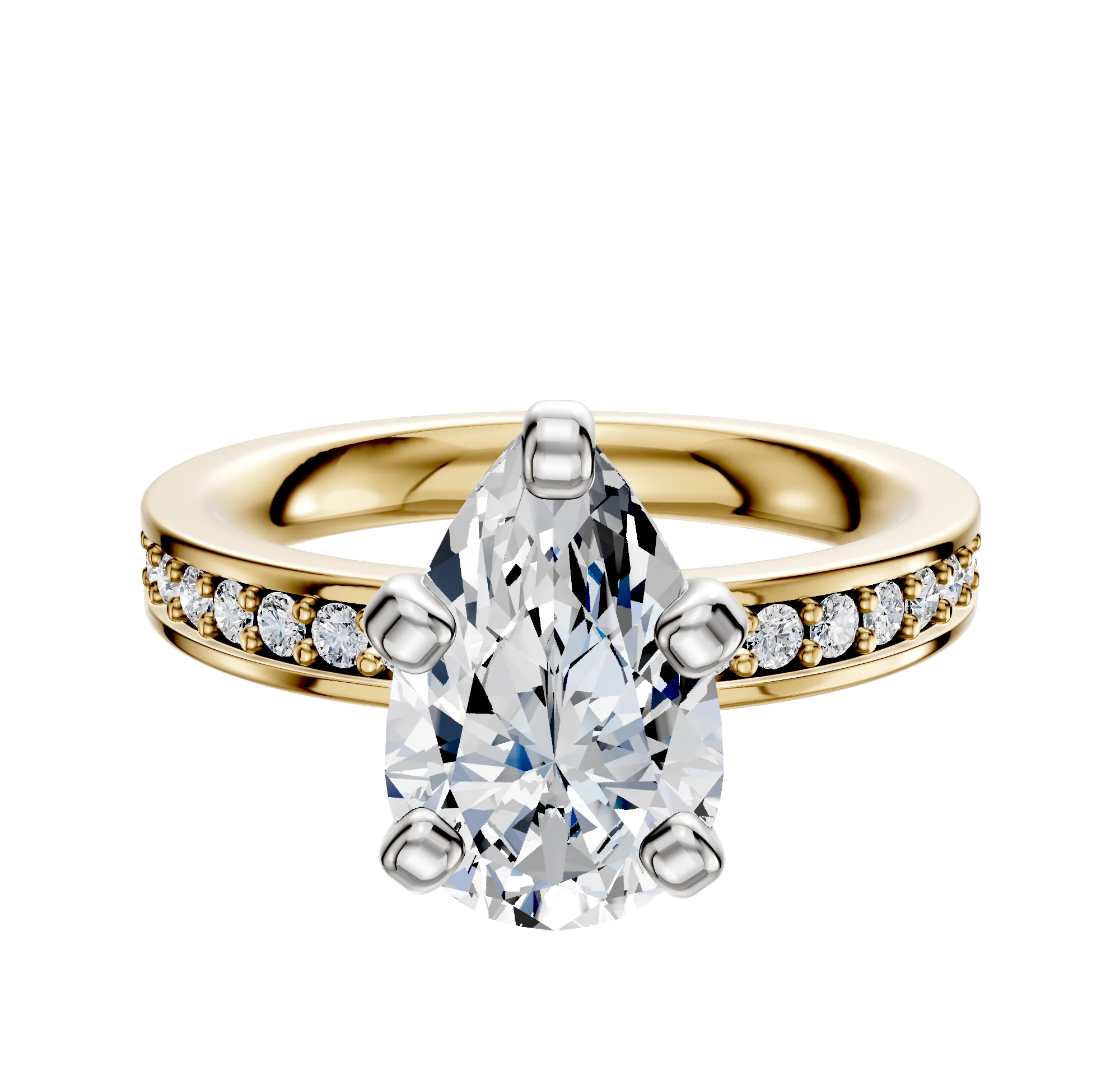 14K Two Tone 4 Prong Classic Flat 1-Row-Pave 2.5mm Engagement Ring