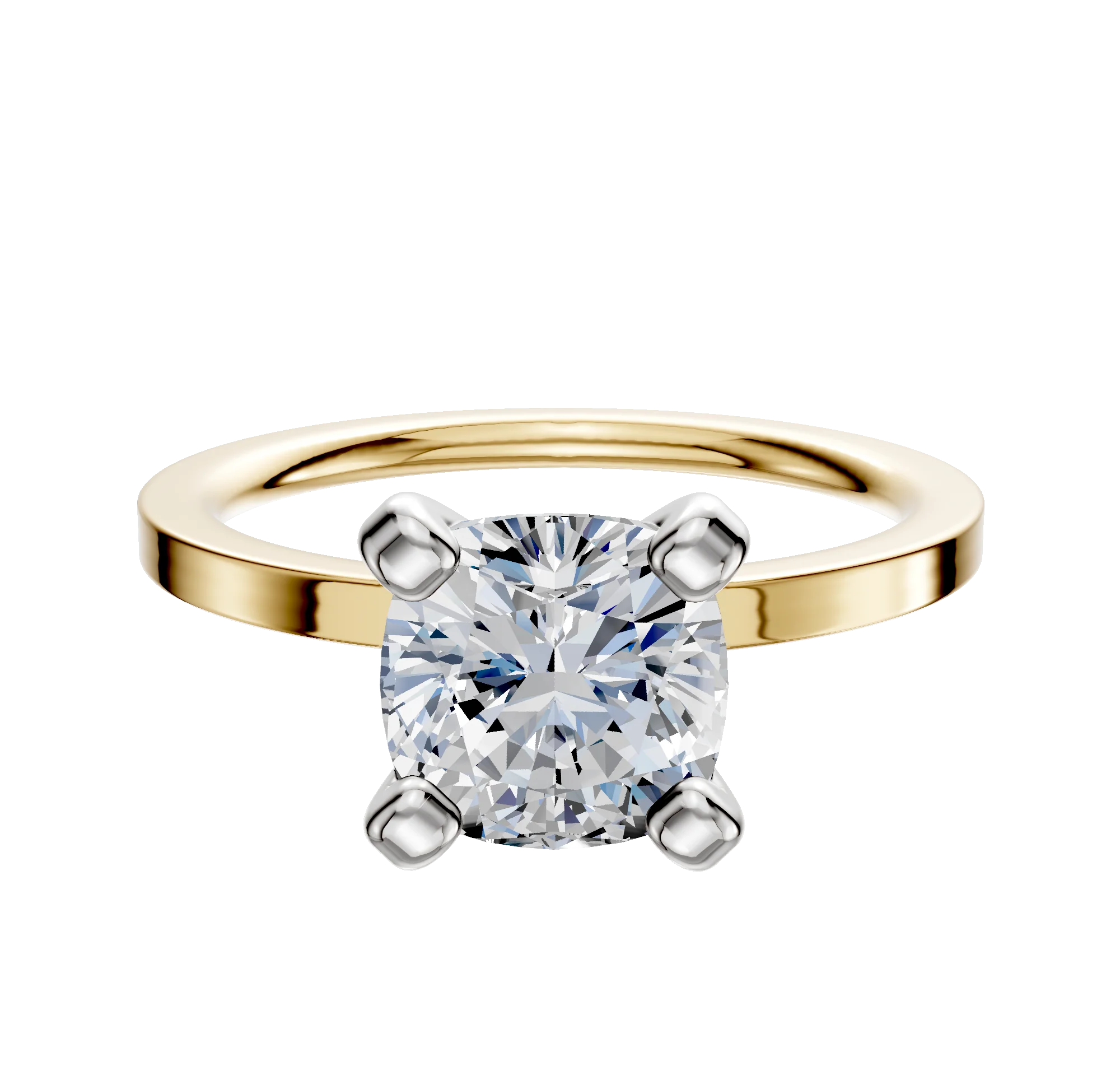 14K Two Tone 4 Prong Classic Flat 1.5mm Engagement Ring
